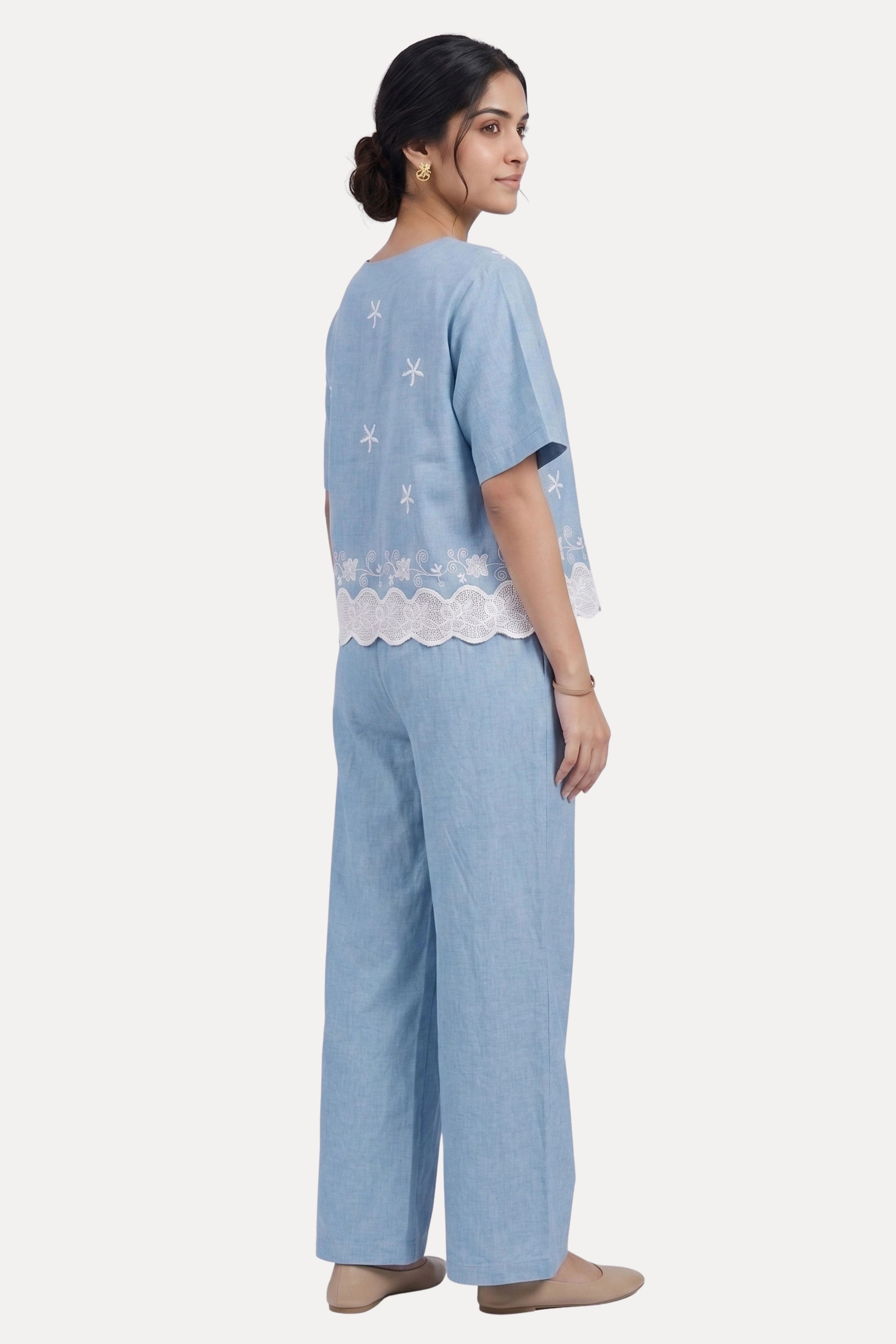 Sky Blue Embroidered Studded Co-Ord Set