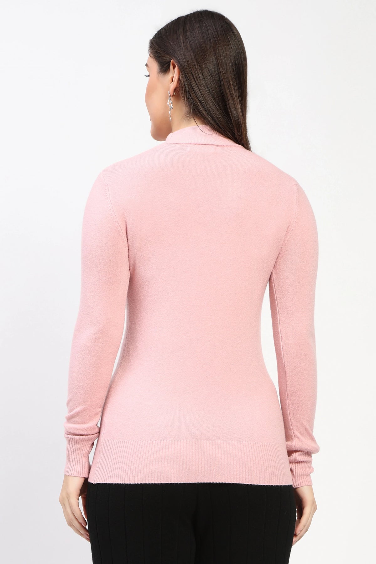 Pink Solid High-Neck Pullover-Global Republic