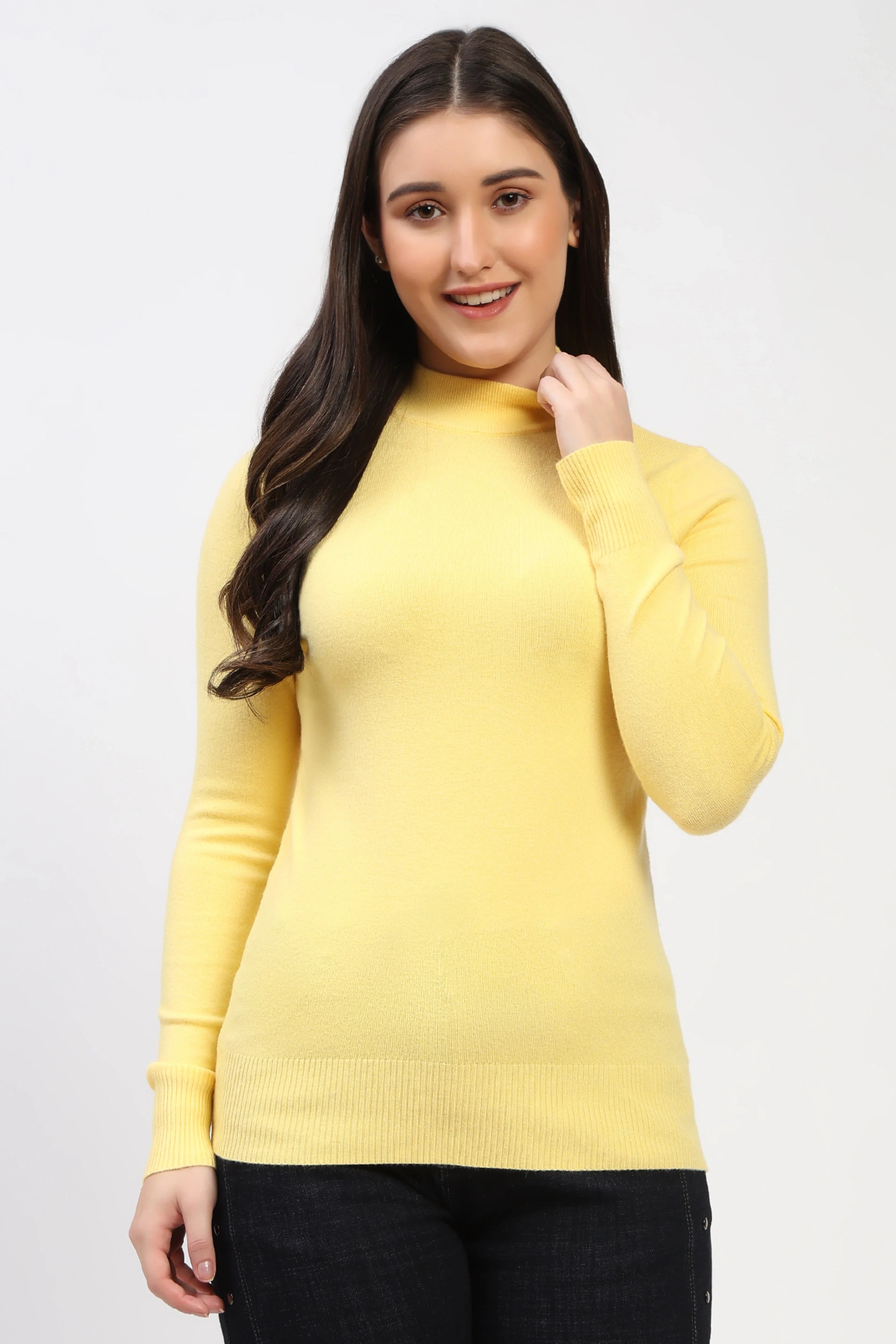 Yellow Solid High-Neck Pullover-Global Republic