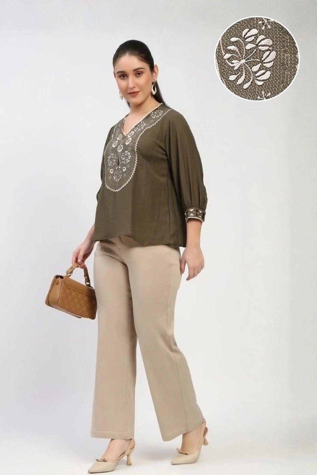 Olive Floral Embroidered Top