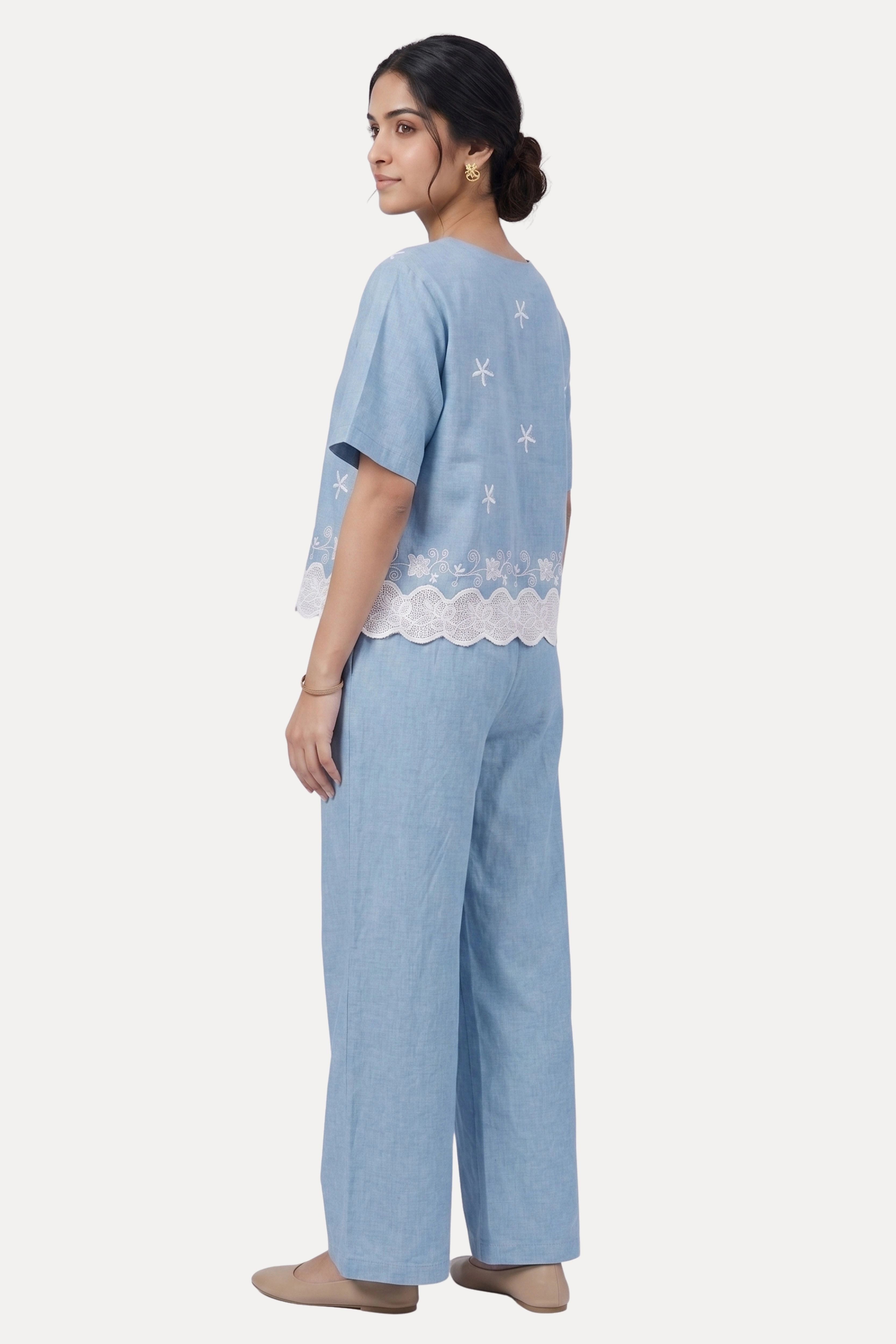 Sky Blue Embroidered Studded Co-Ord Set