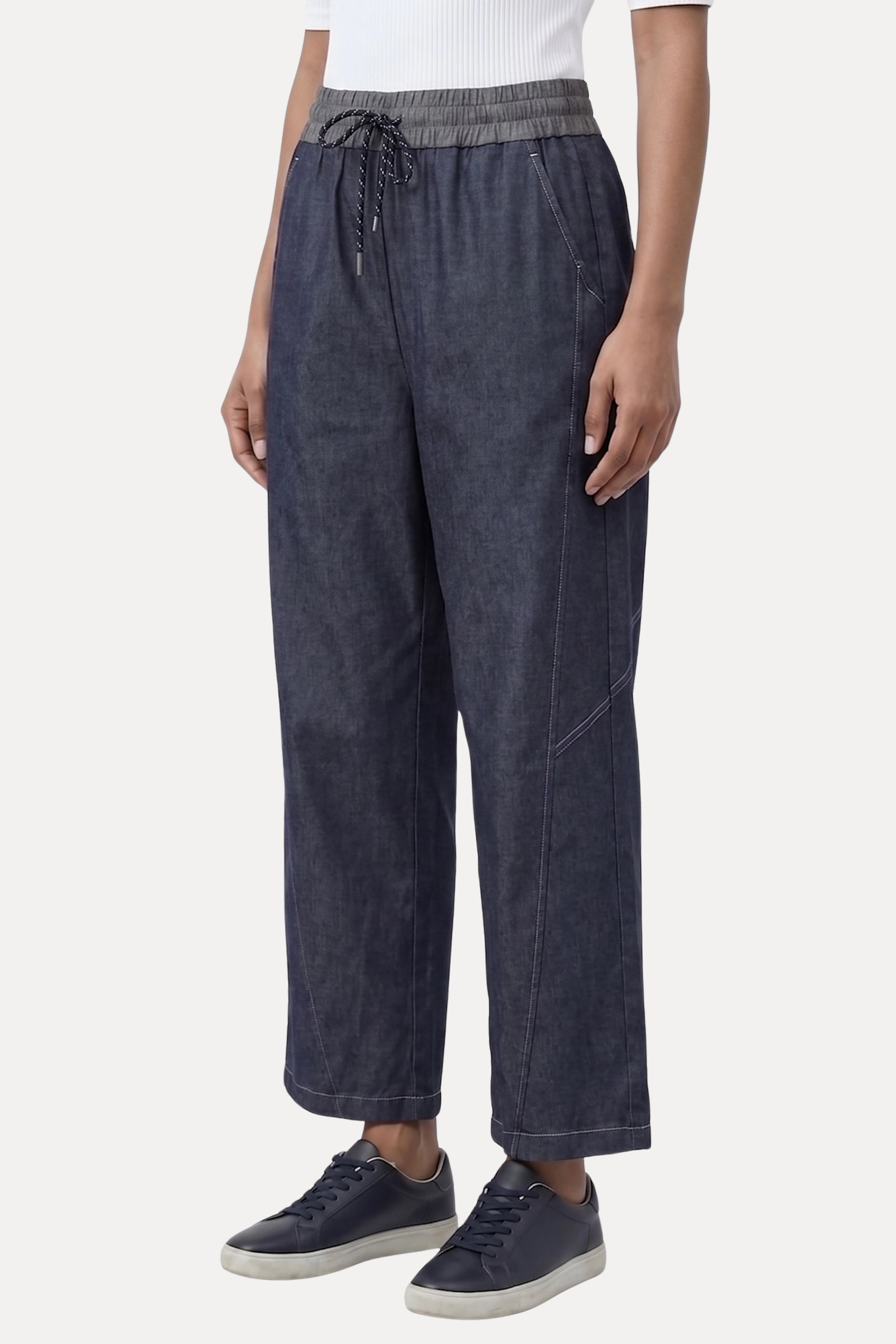 Dark Blue Denim-Look Cotton Viscose Lower
