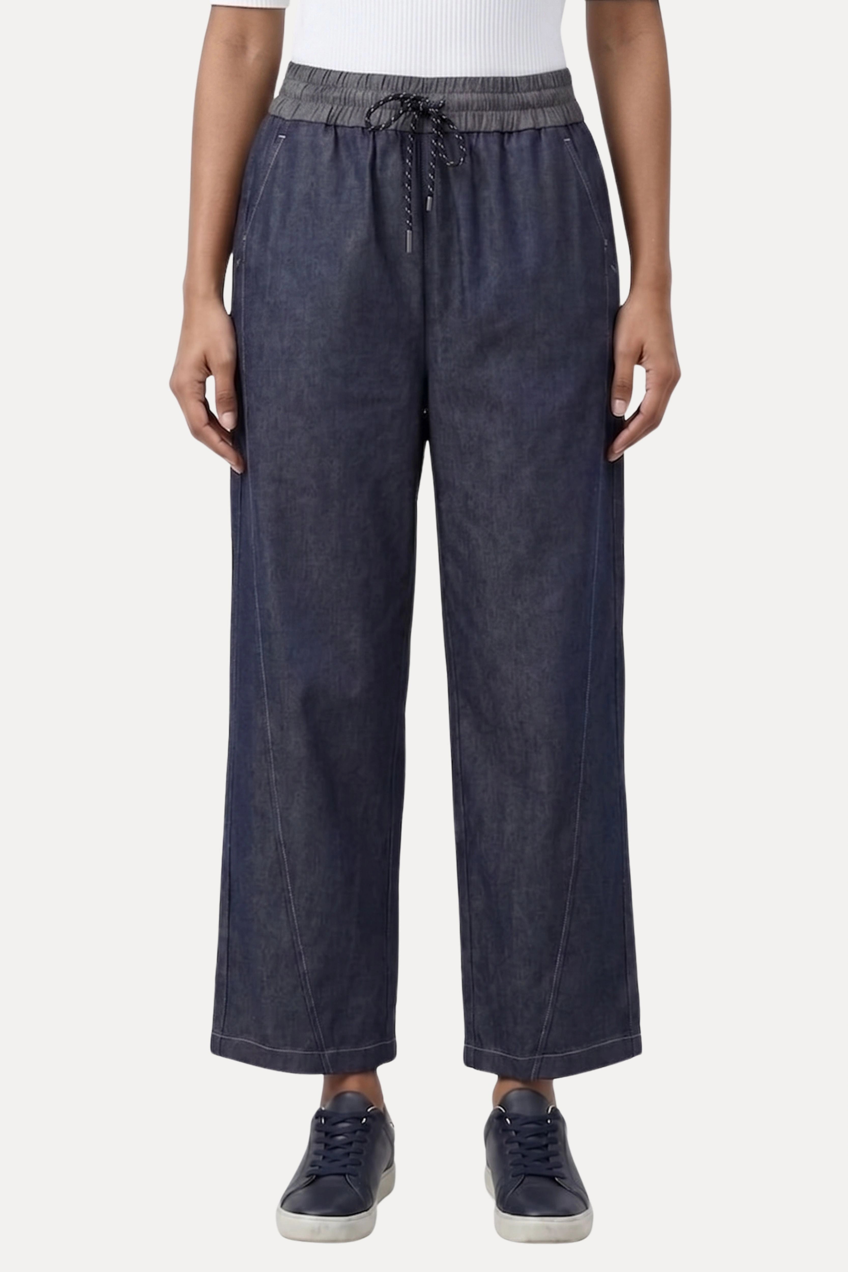 Dark Blue Denim-Look Cotton Viscose Lower