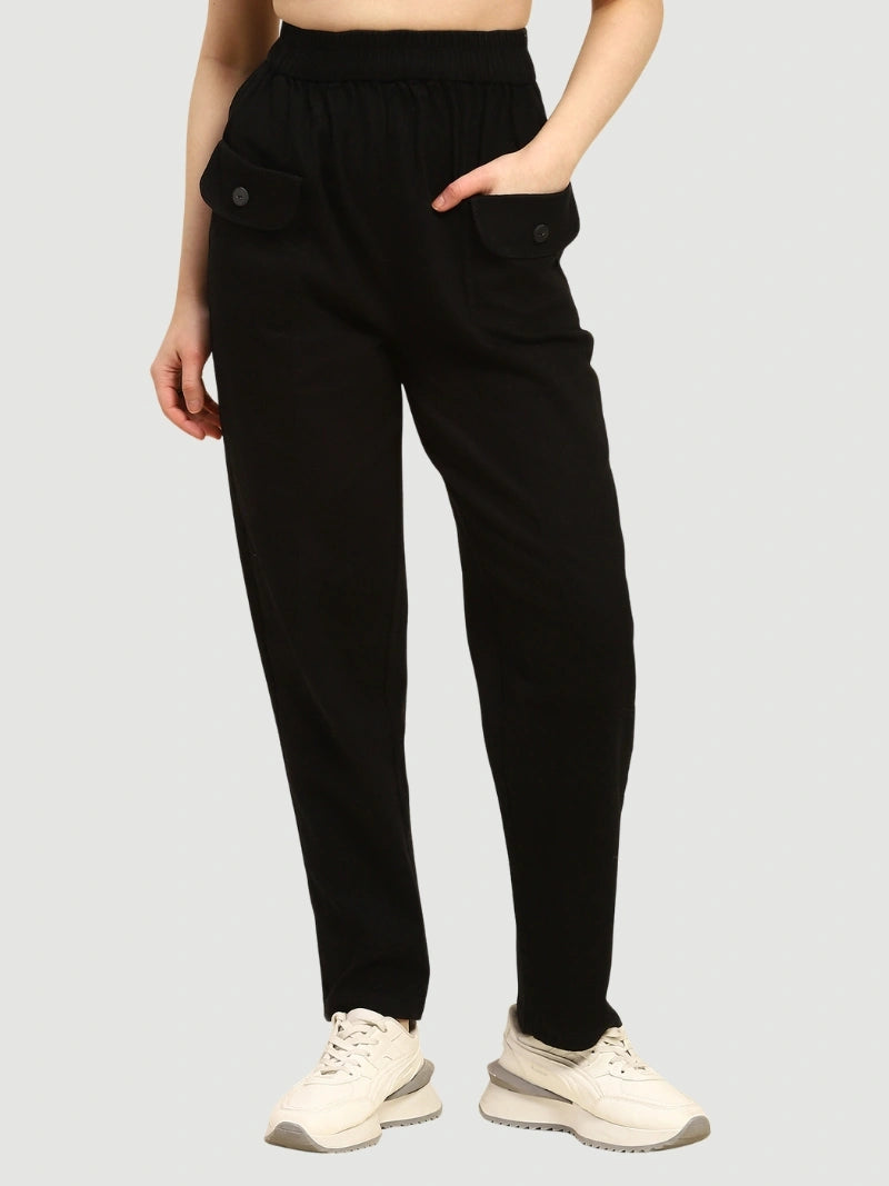 Black Cotton Regular Fit Trouser - Global Republic