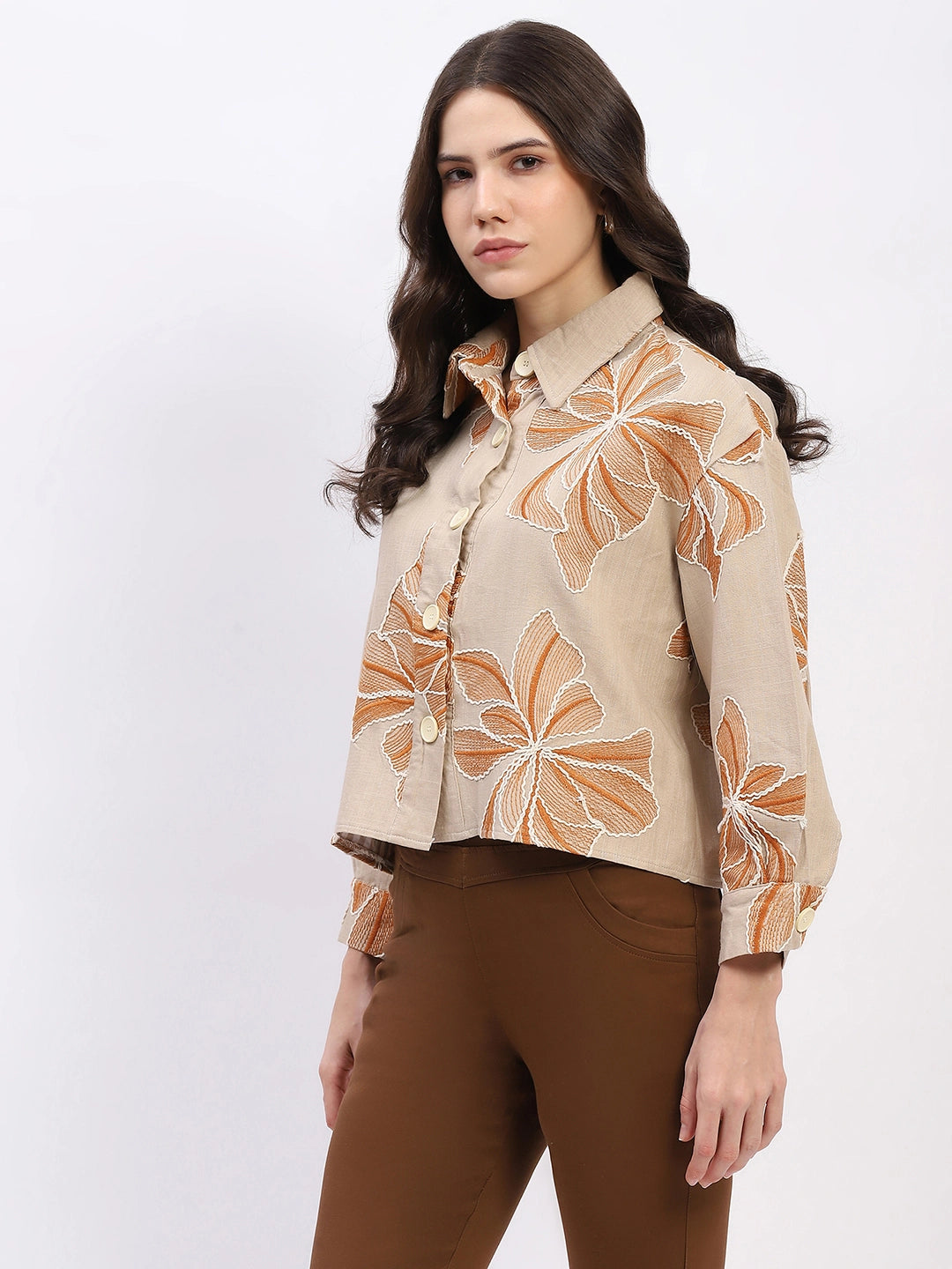 Oversized Floral Embroidered Shacket - Global Republic