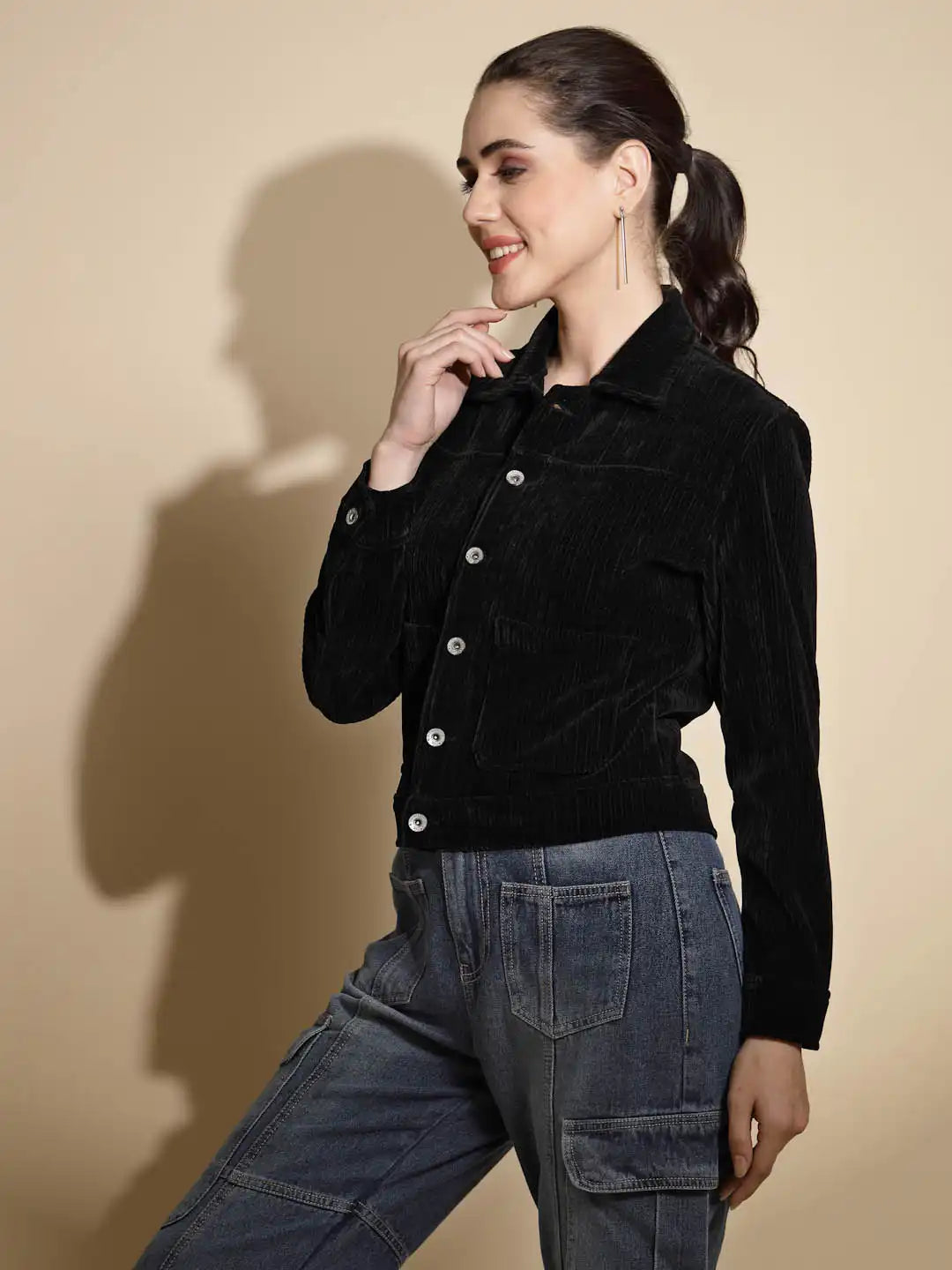 Black Corduroy Suede Jacket - Global Republic