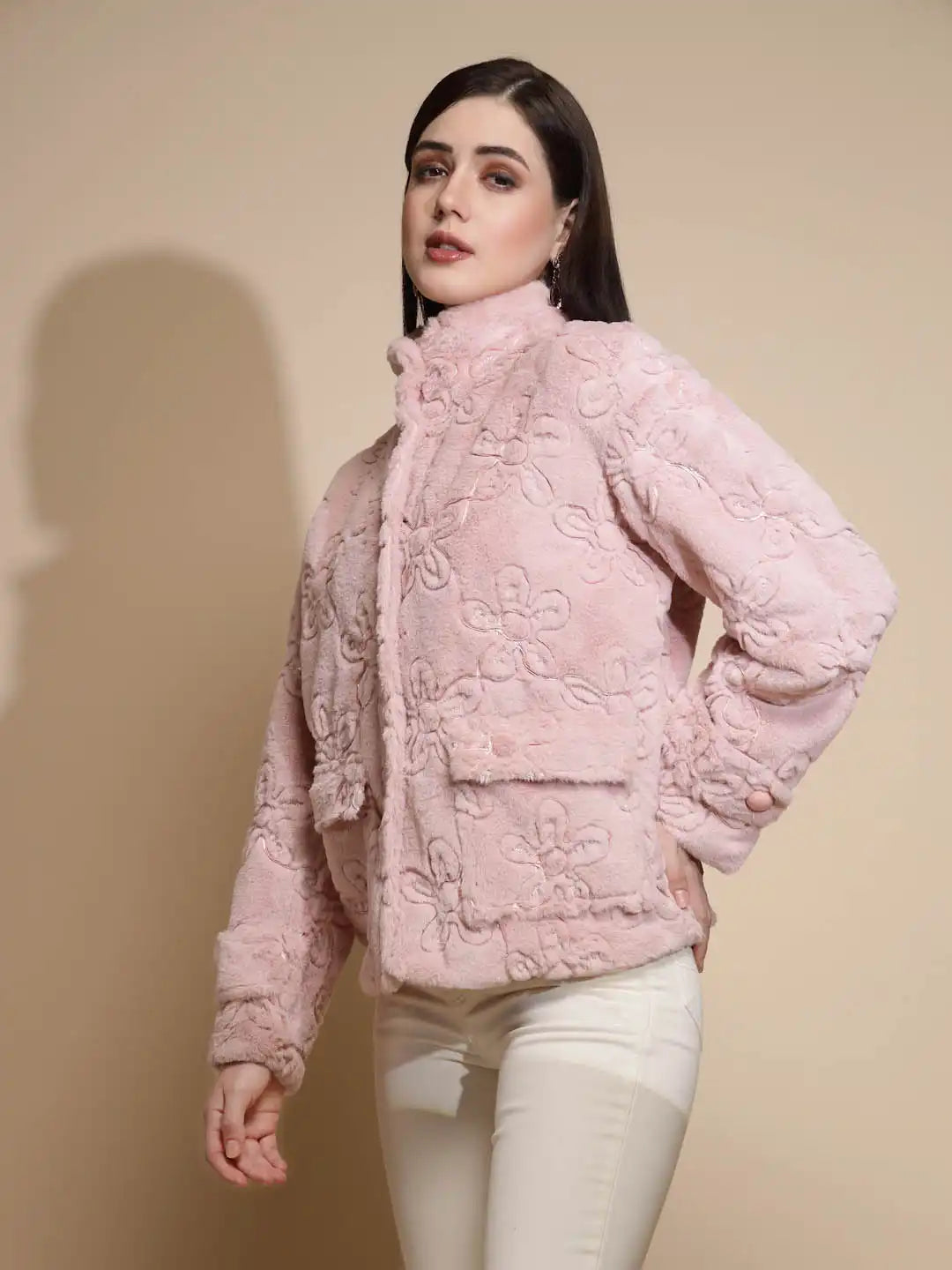 Pink Embroidered Woolen Jacket - Global Republic