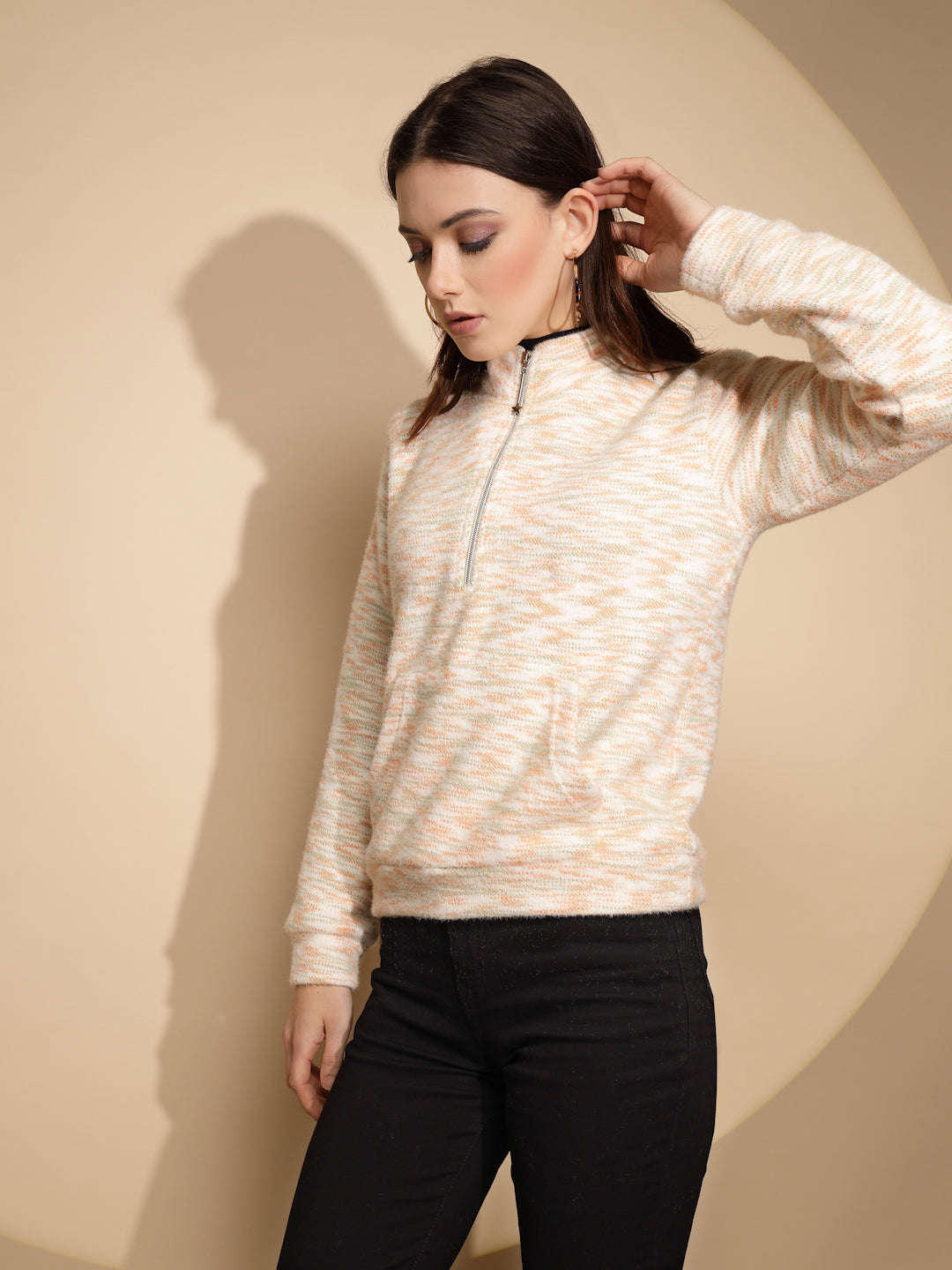 White & Orange Abstract Acrylic Sweatshirt - Global Republic