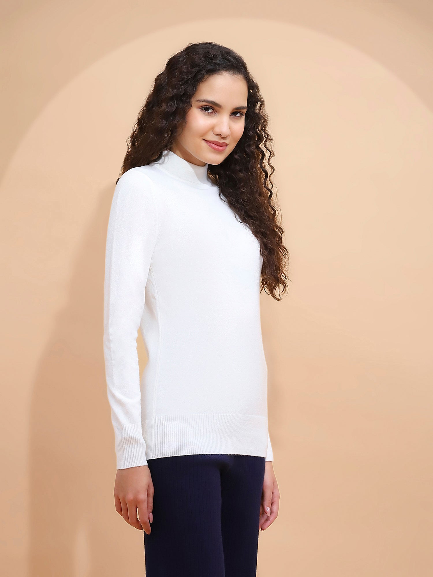 Ecru Turtle Neck Slim Skivvy Pullover - Global Republic