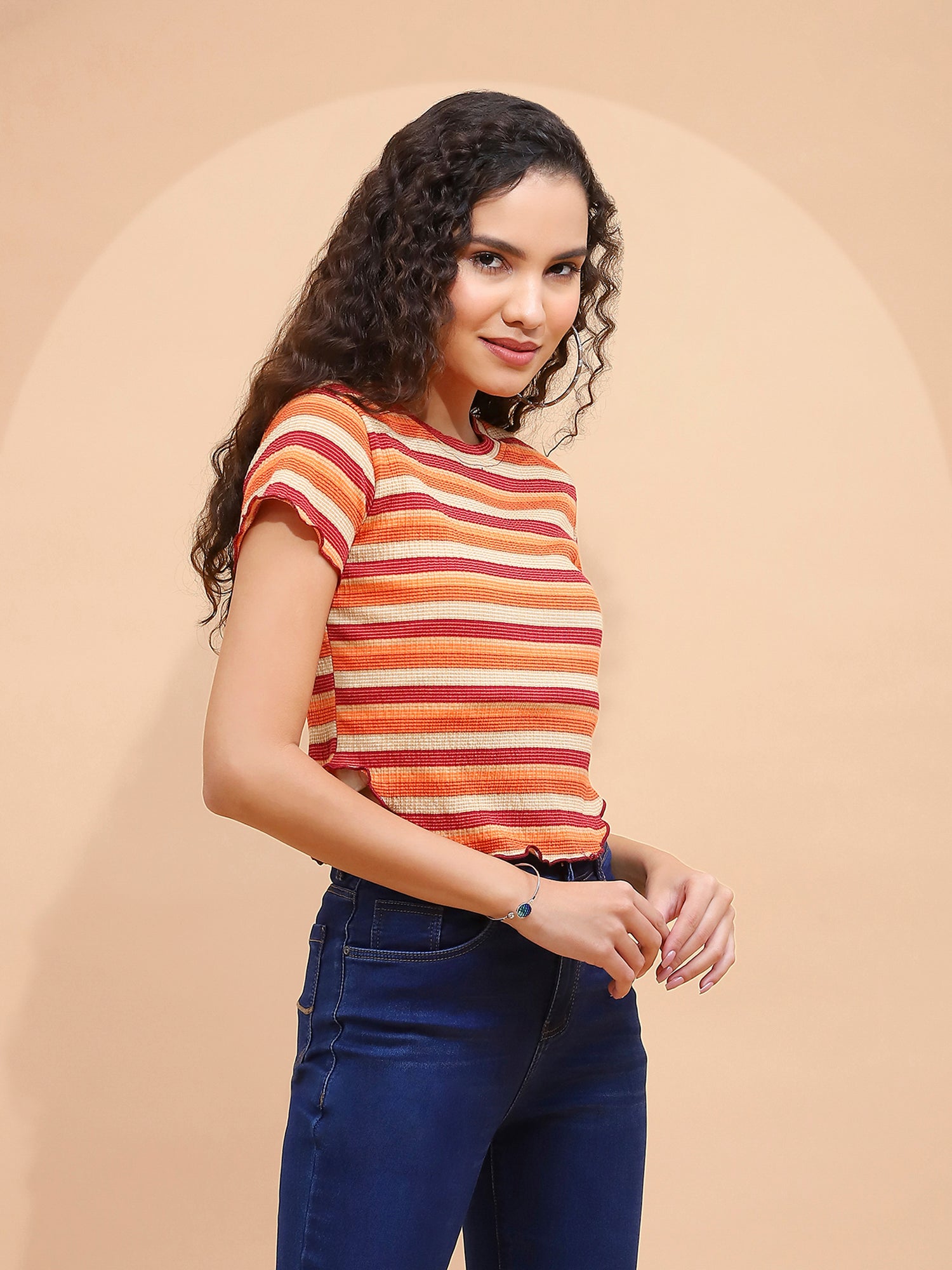 Cotton Blend Regular Fit Brown Top - Global Republic