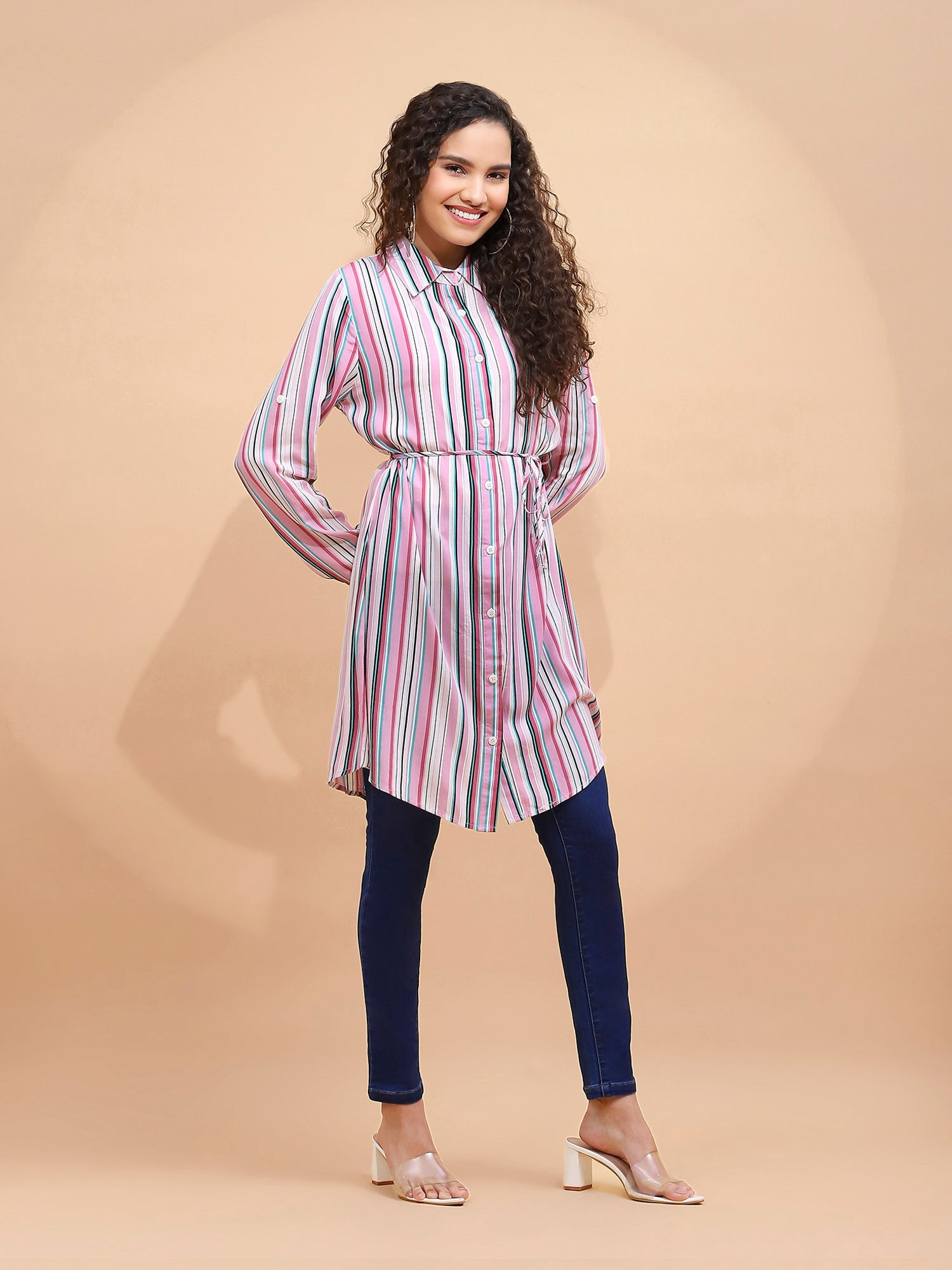 Multicolor Striped Rayon Shirt Dress - Global Republic