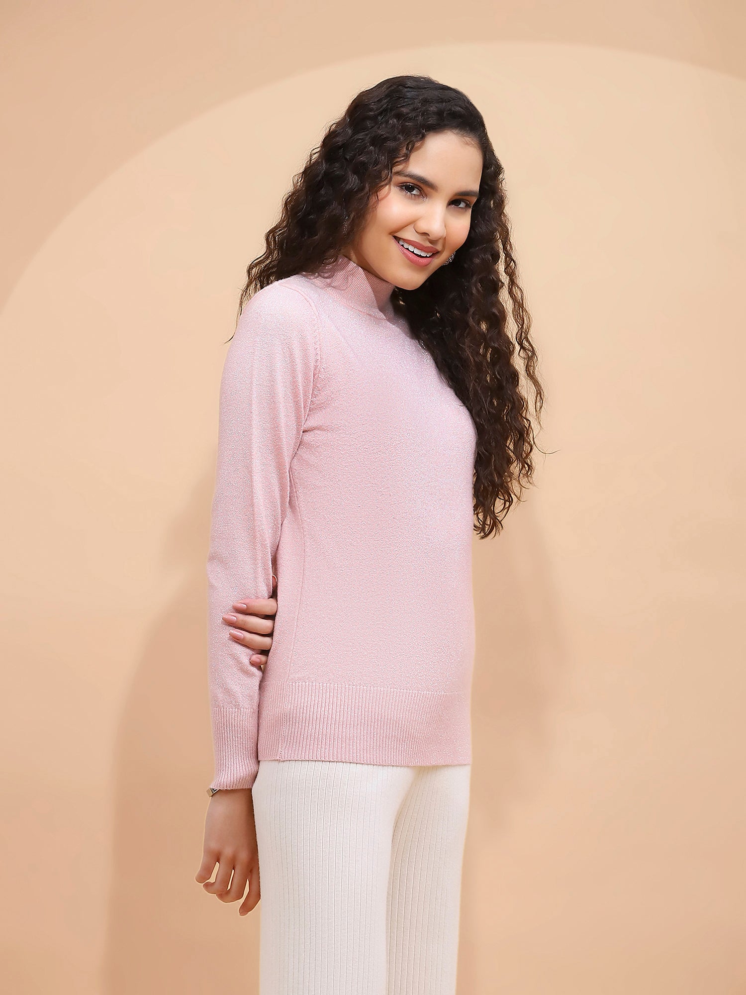 Pink Silver Turtle Neck Skivvy Top - Global Republic