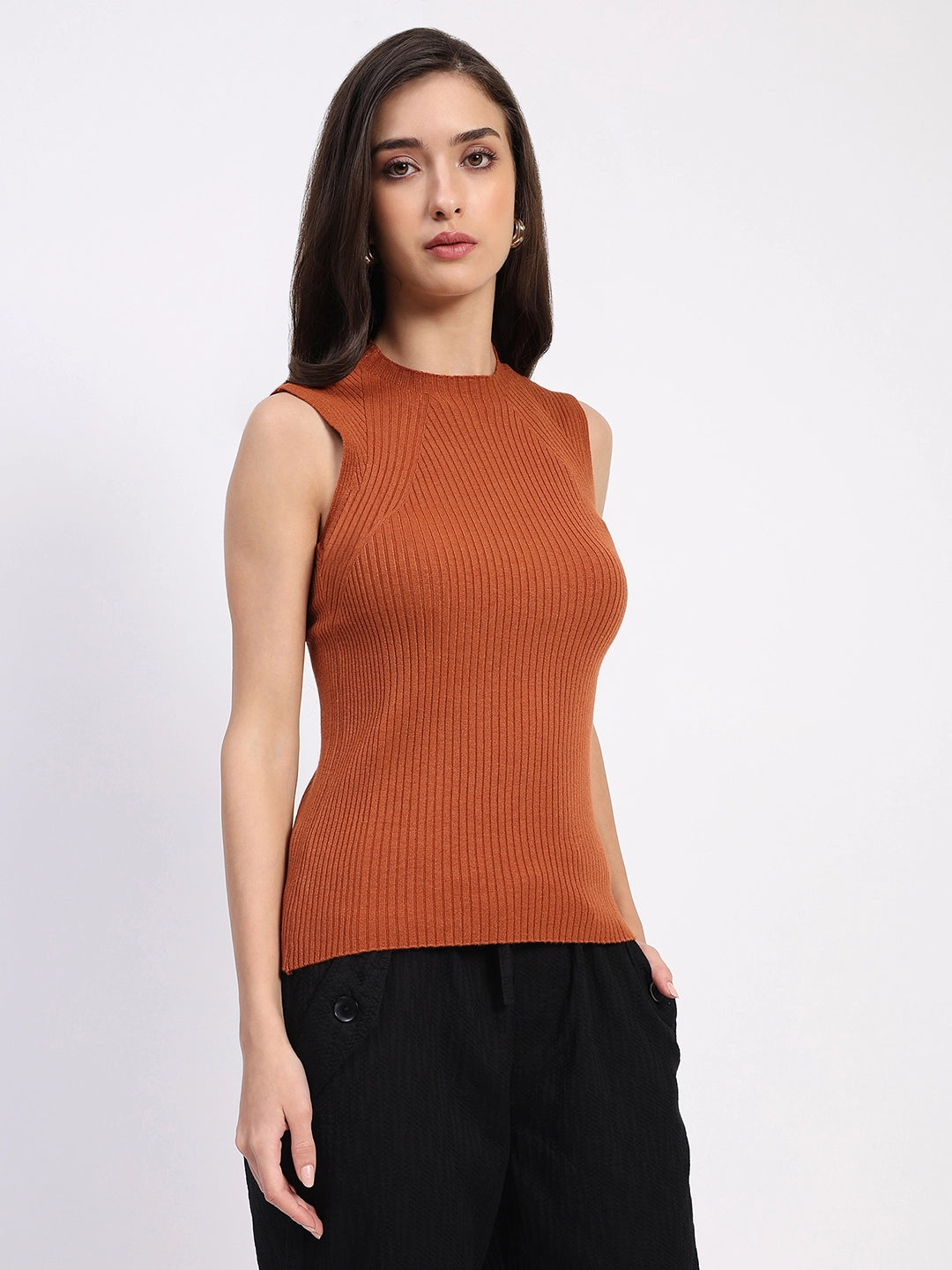 Rust Stretchable Knit Skivvy Top - Global Republic