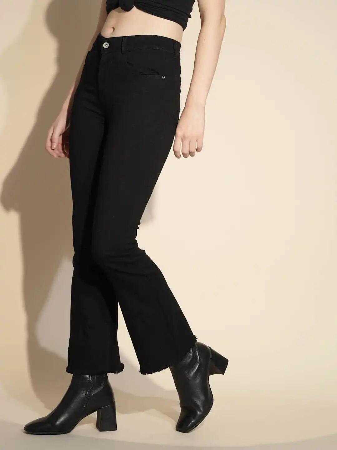 Women's Slim Fit Cotton Blend High Rise Black Jeans - Global Republic