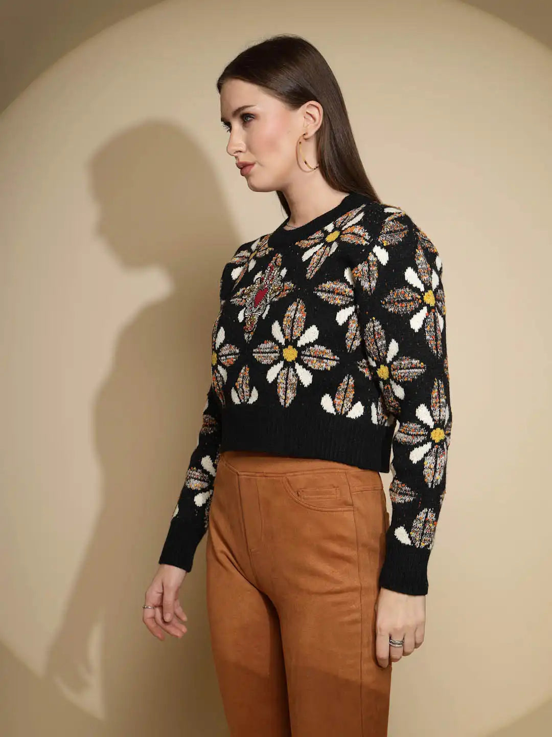 Black Embellished Jacquard Sweater - Global Republic