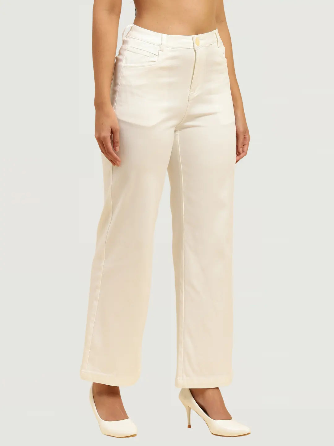 White Stretchable Loose Fit Trouser - Global Republic