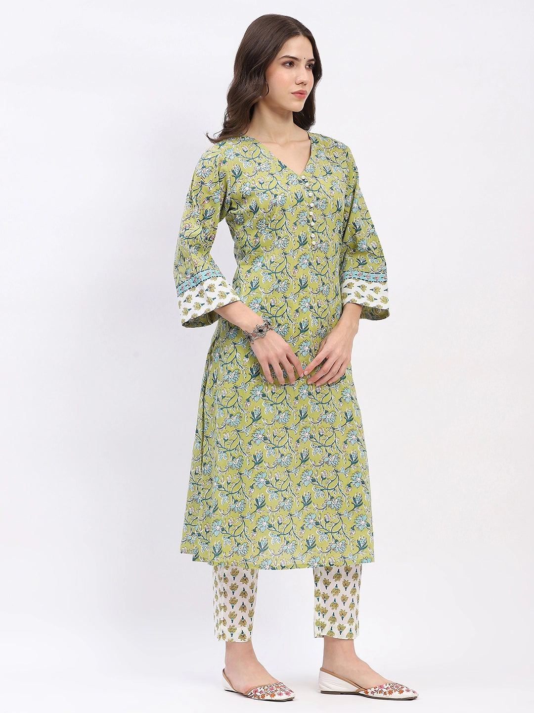 Floral Printed Cotton Kurta Set - Global Republic