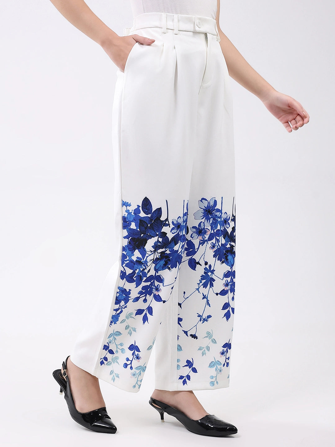 Elegant Floral Straight-Fit Trousers - Global Republic