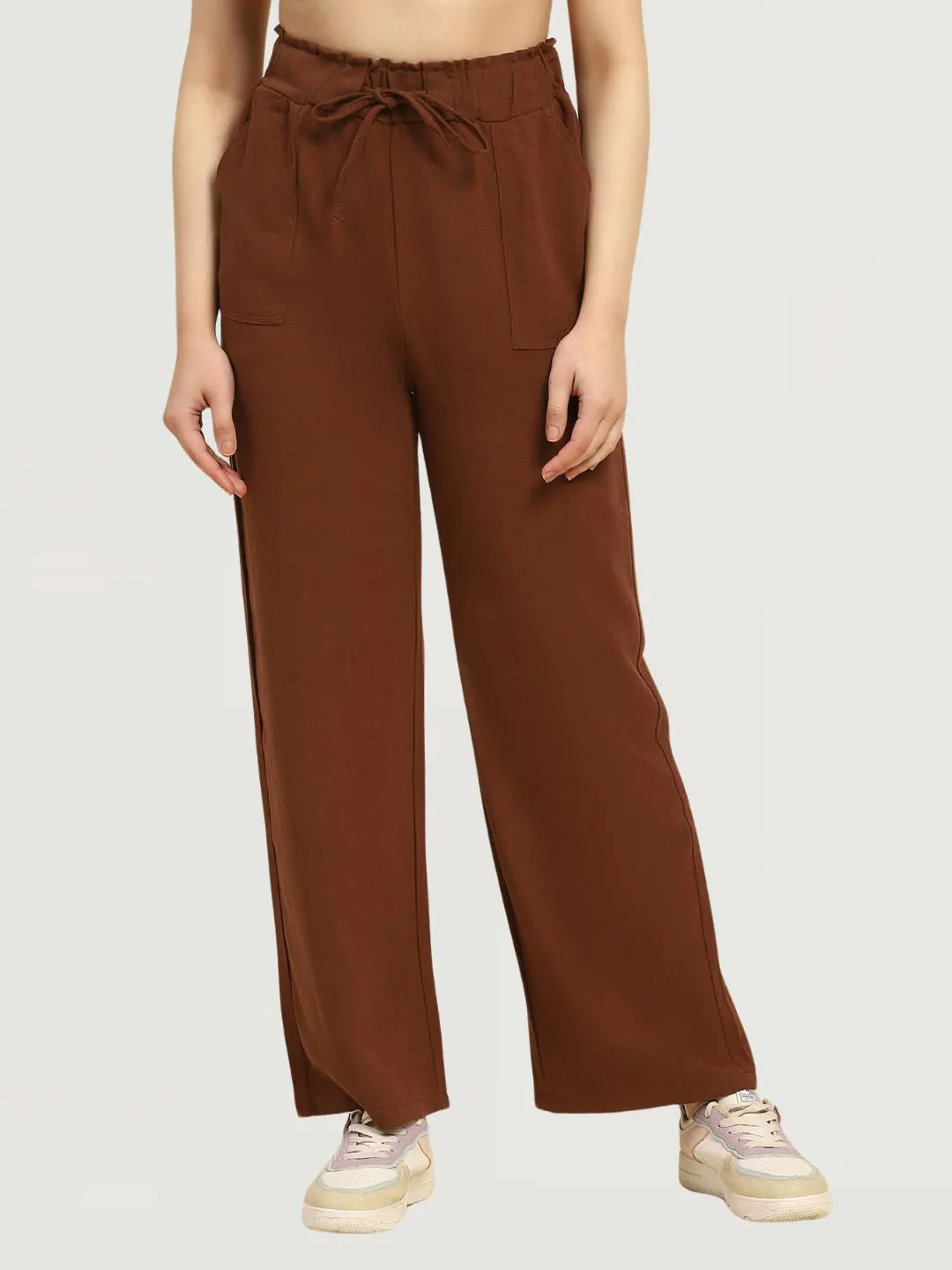 Brown Cotton Blend Solid Lower - Global Republic