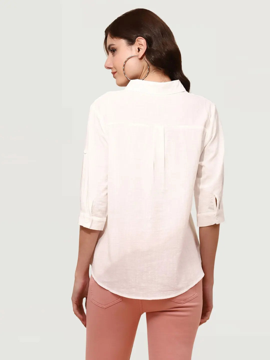 White Cotton Blend Regular Fit Shirt - Global Republic