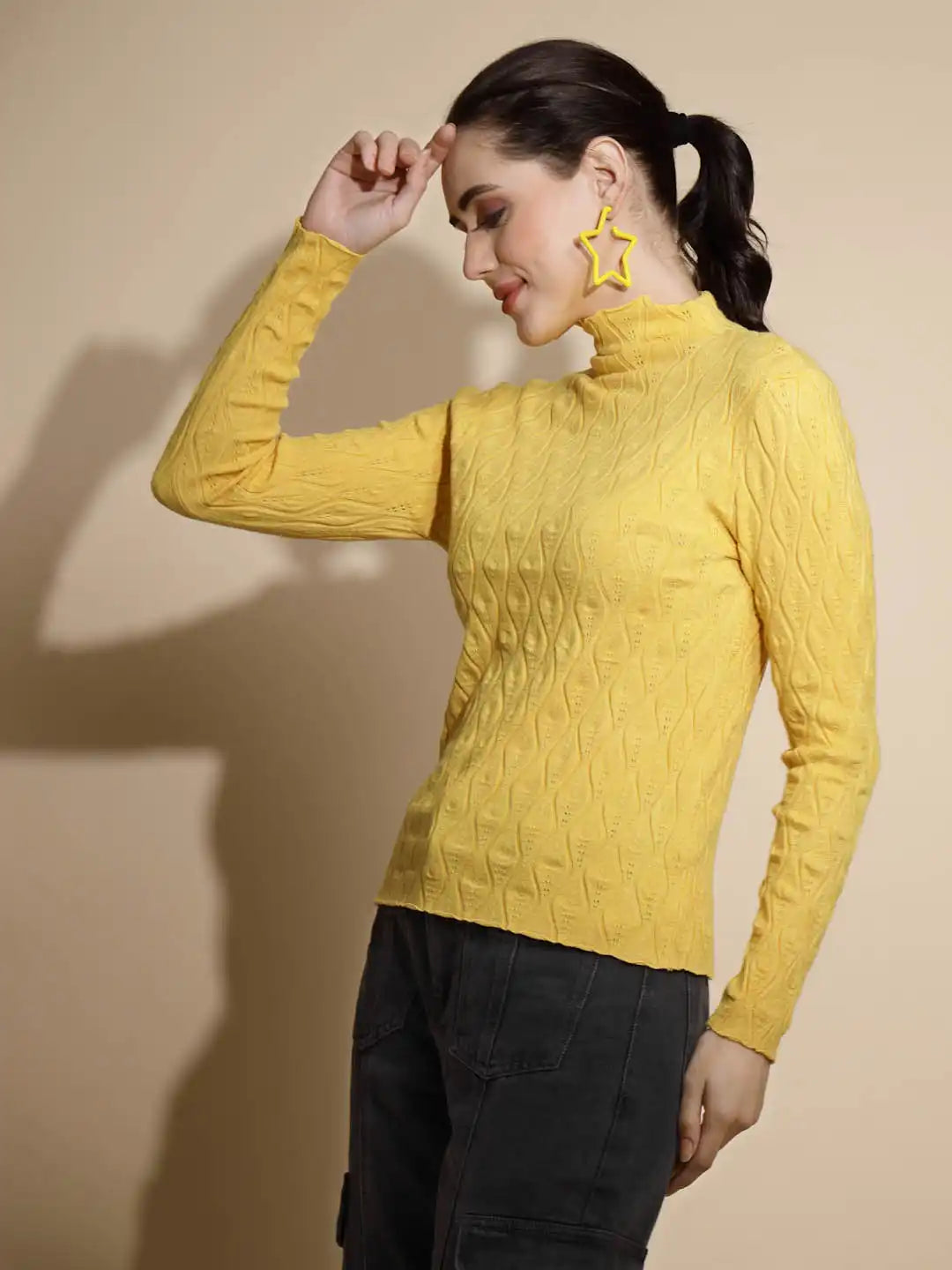 Mustard Solid Knitted Skivvy - Global Republic