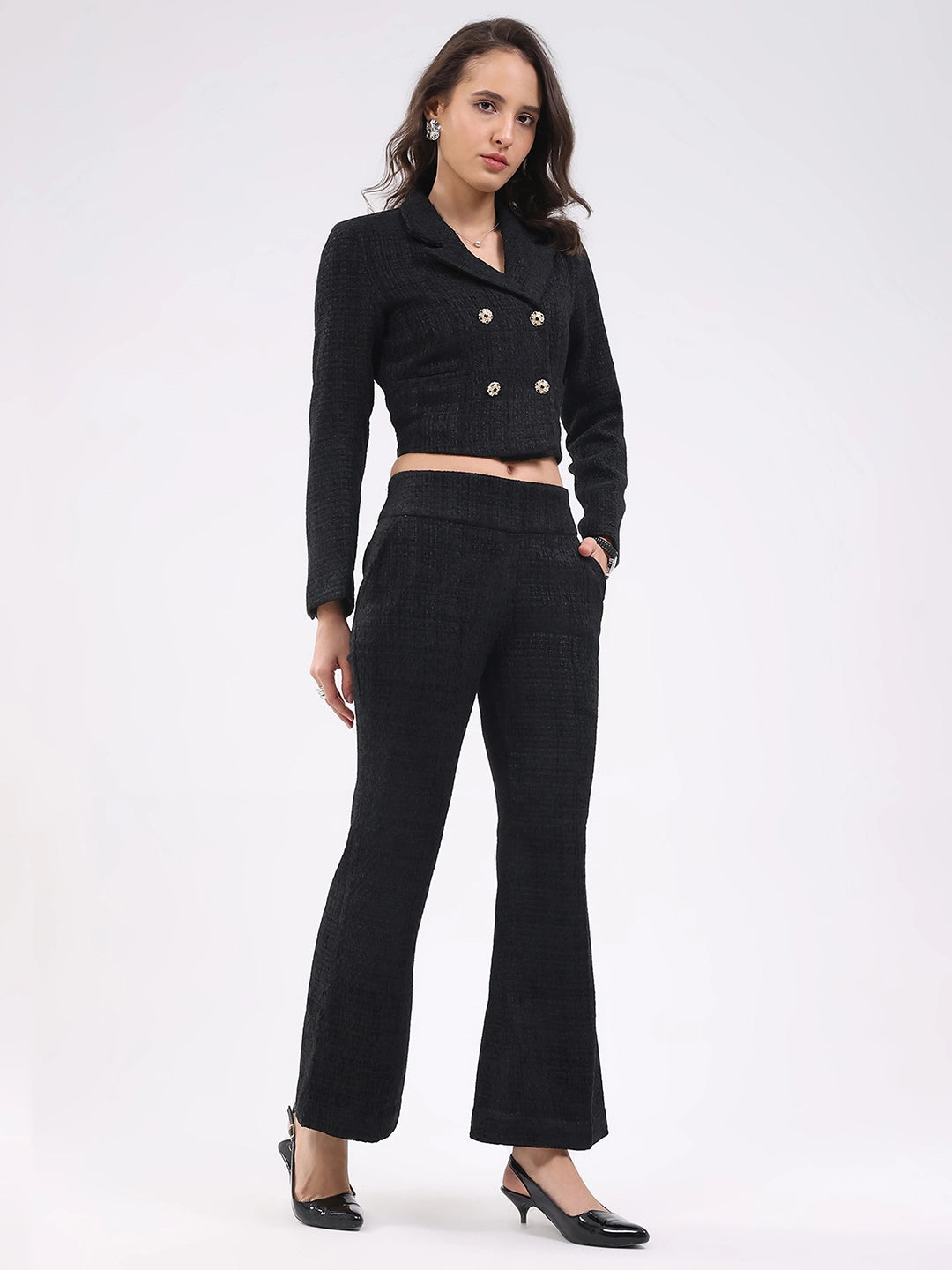 Black Wool Blend Co-ord Set - Global Republic