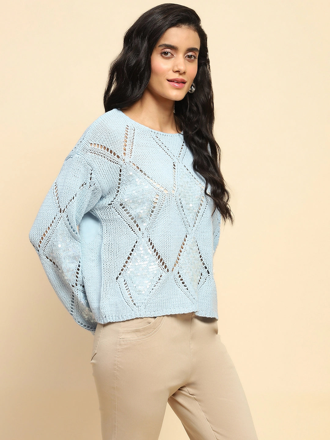 Blue Acrylic Relaxed Fit Winter Pullover - Global Republic