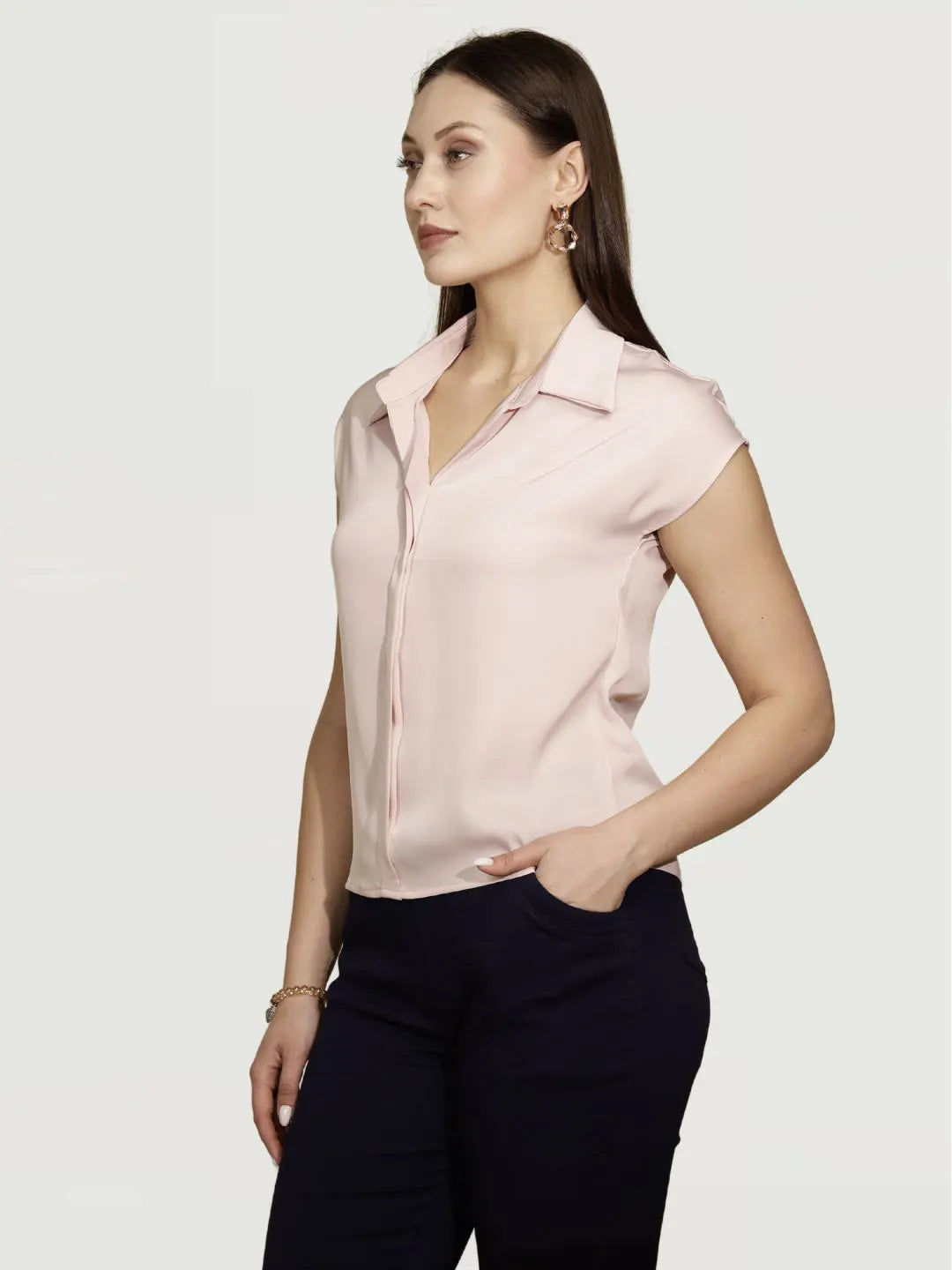Pastel Pink Satin Loose Formal Shirt - Global Republic