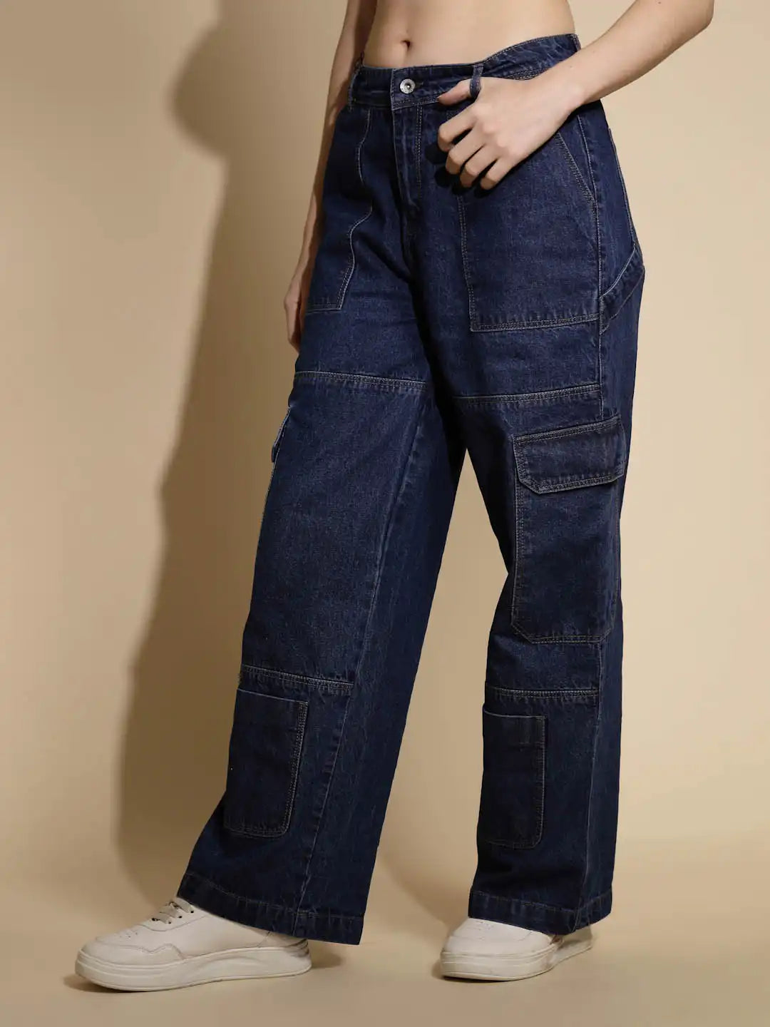 Blue Solid Boyfriend Fit Mid Rise jeans - Global Republic