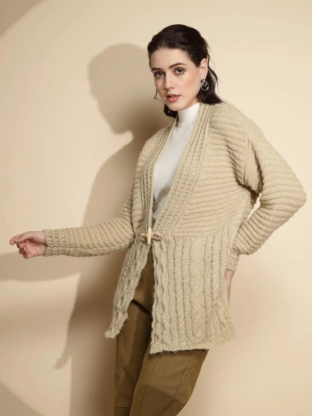 Light Olive Open Neck Cardigan - Global Republic