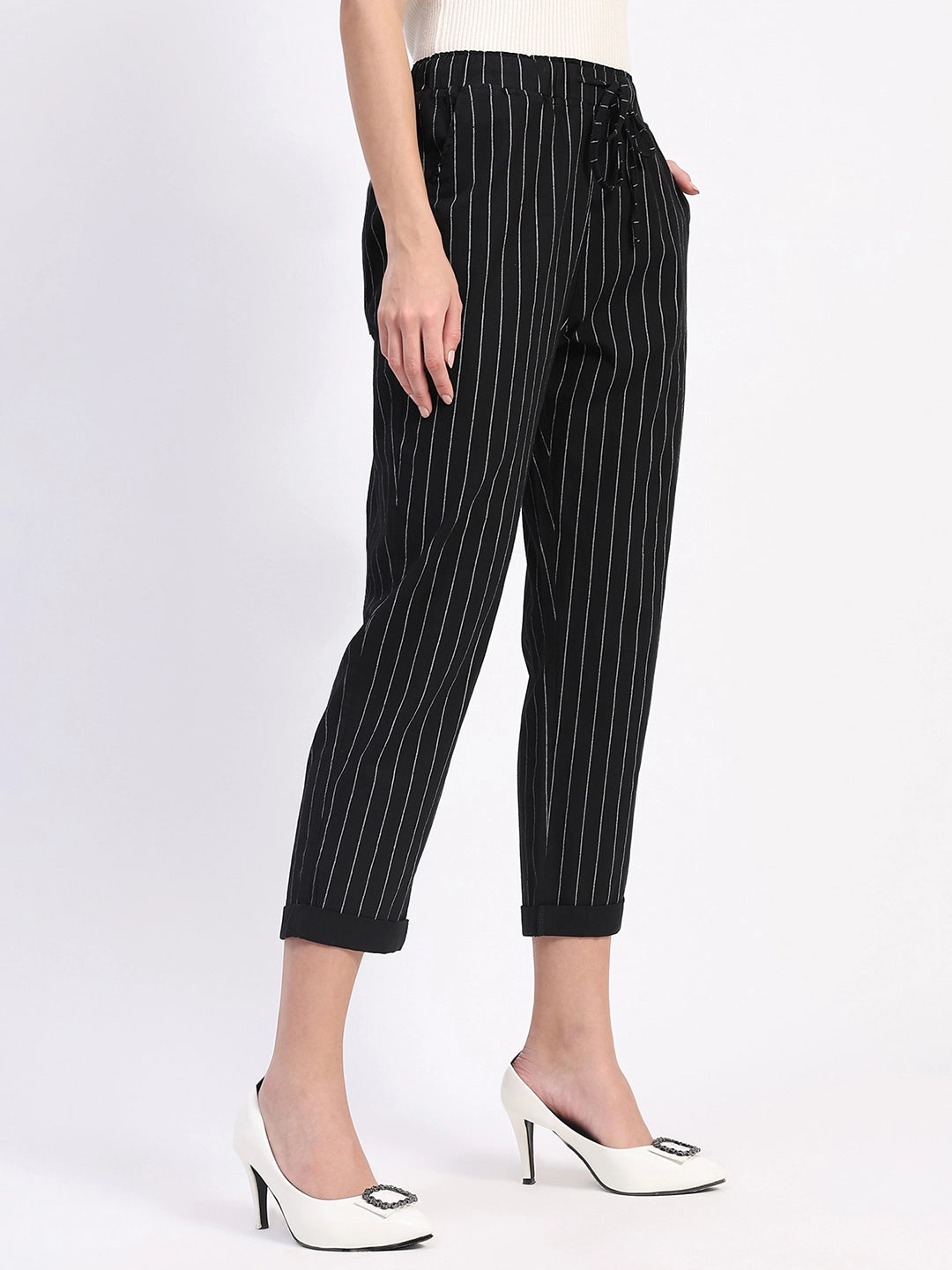 Black Striped Ankle Length Lower - Global Republic
