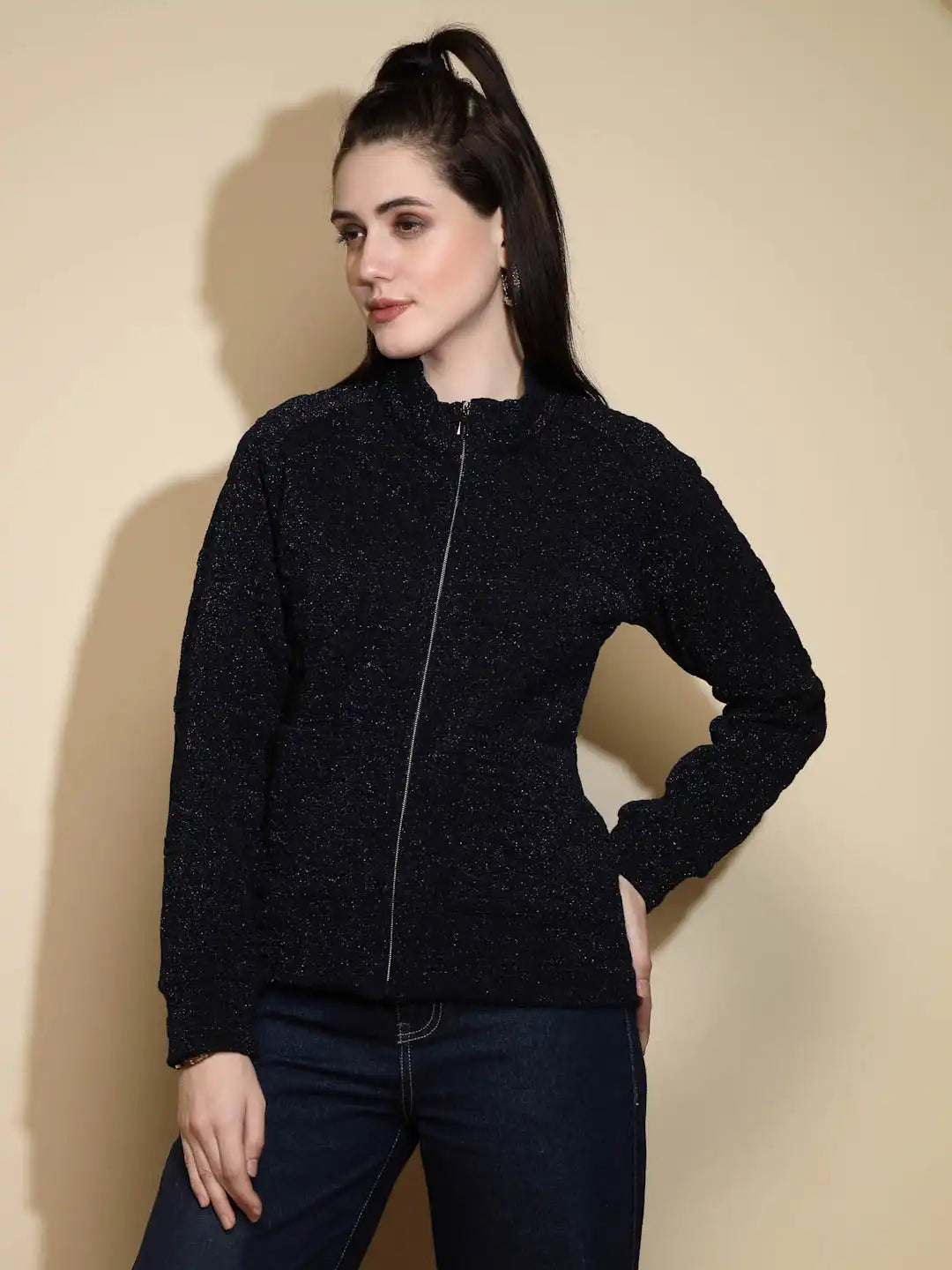 Navy Blue Solid Acrylic Sweatshirt - Global Republic