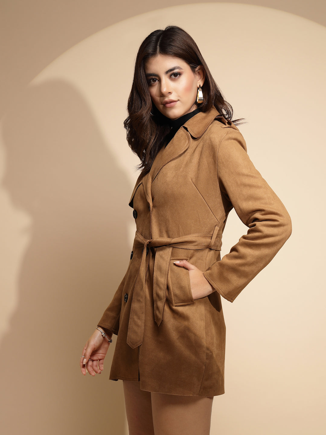 Brown Solid Wool Blend Coat - Global Republic
