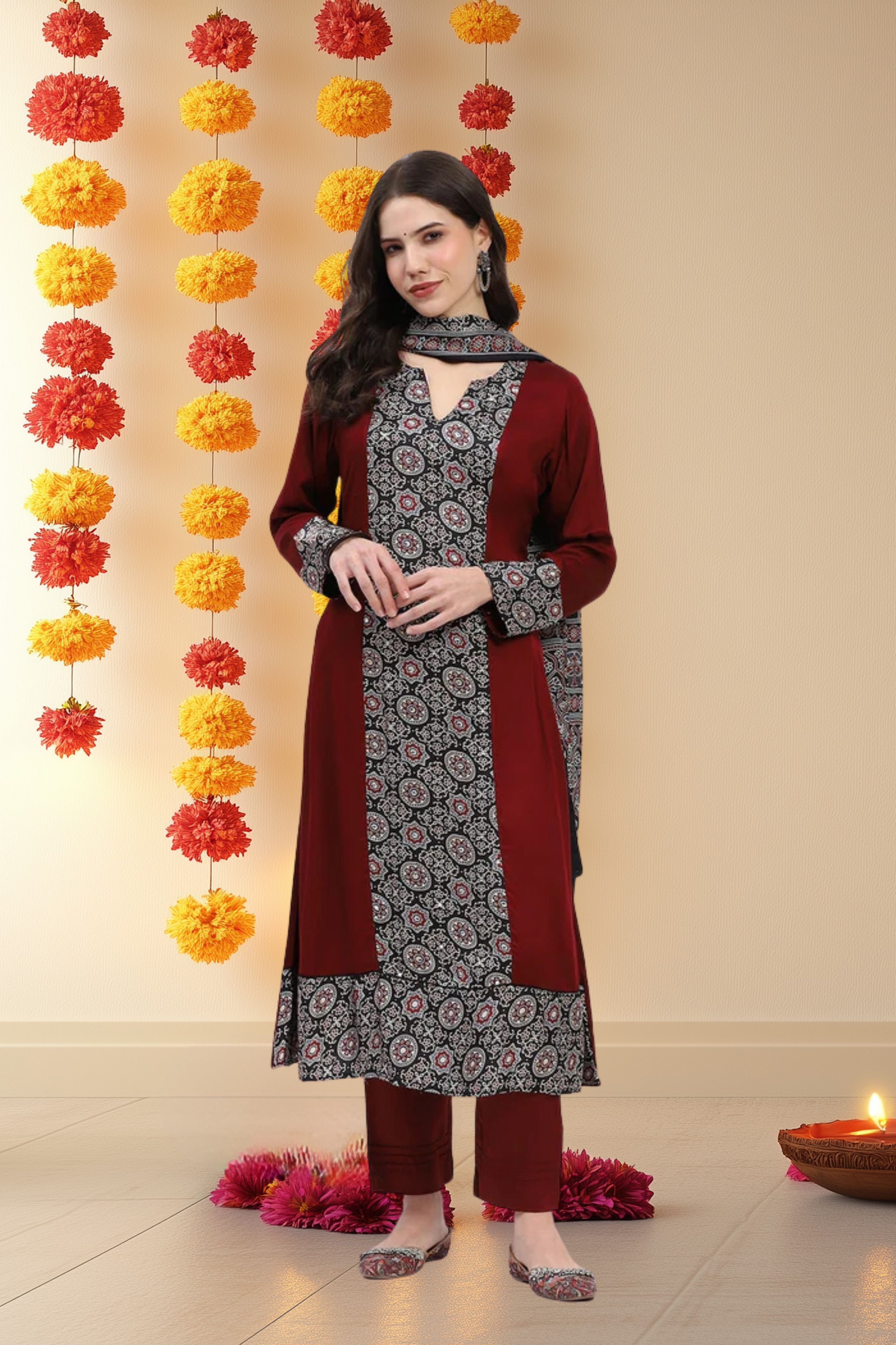 Maroon Modal Suit Set - Global Republic