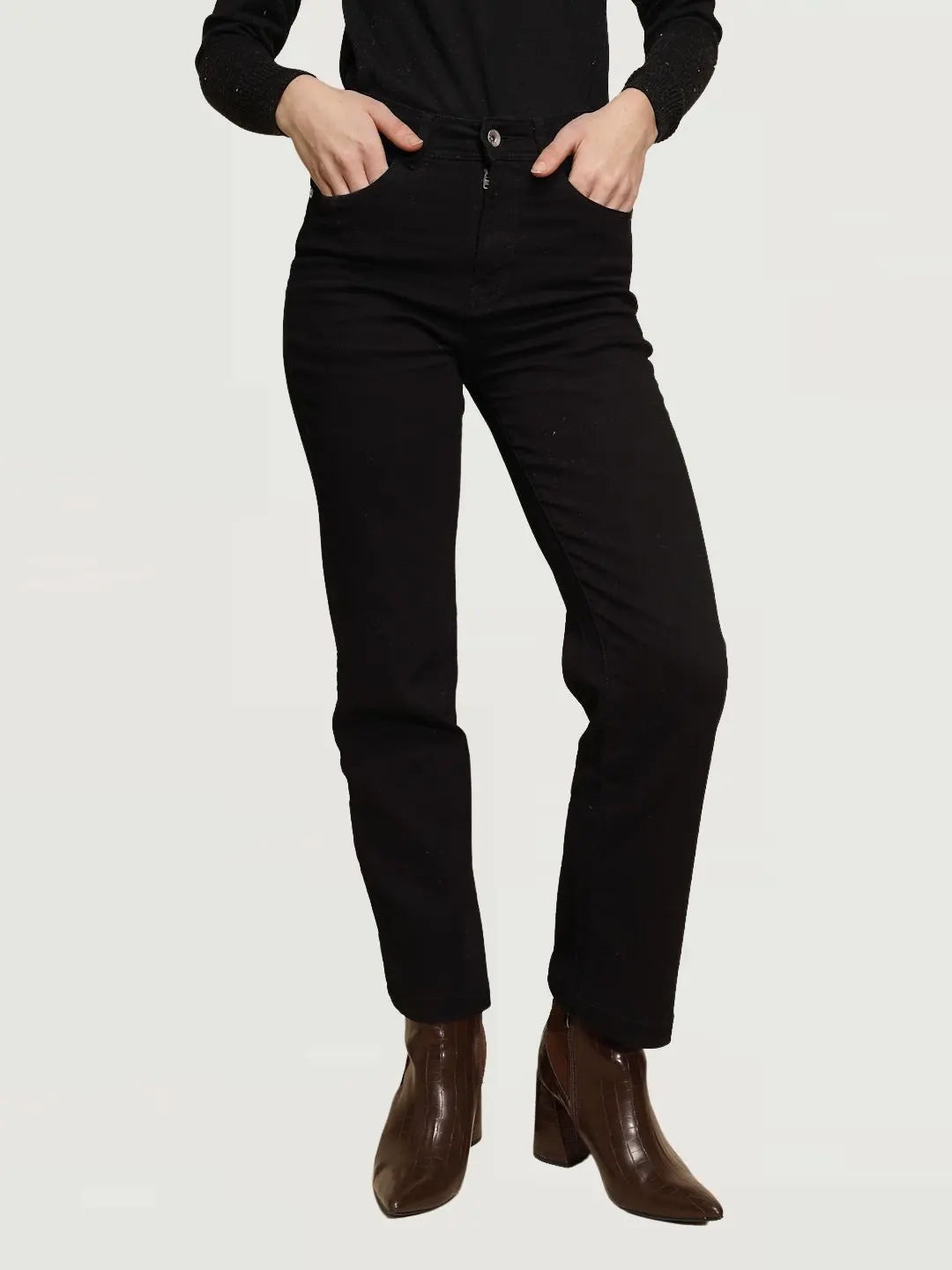 Black High Rise Straight fit Jeans - Global Republic