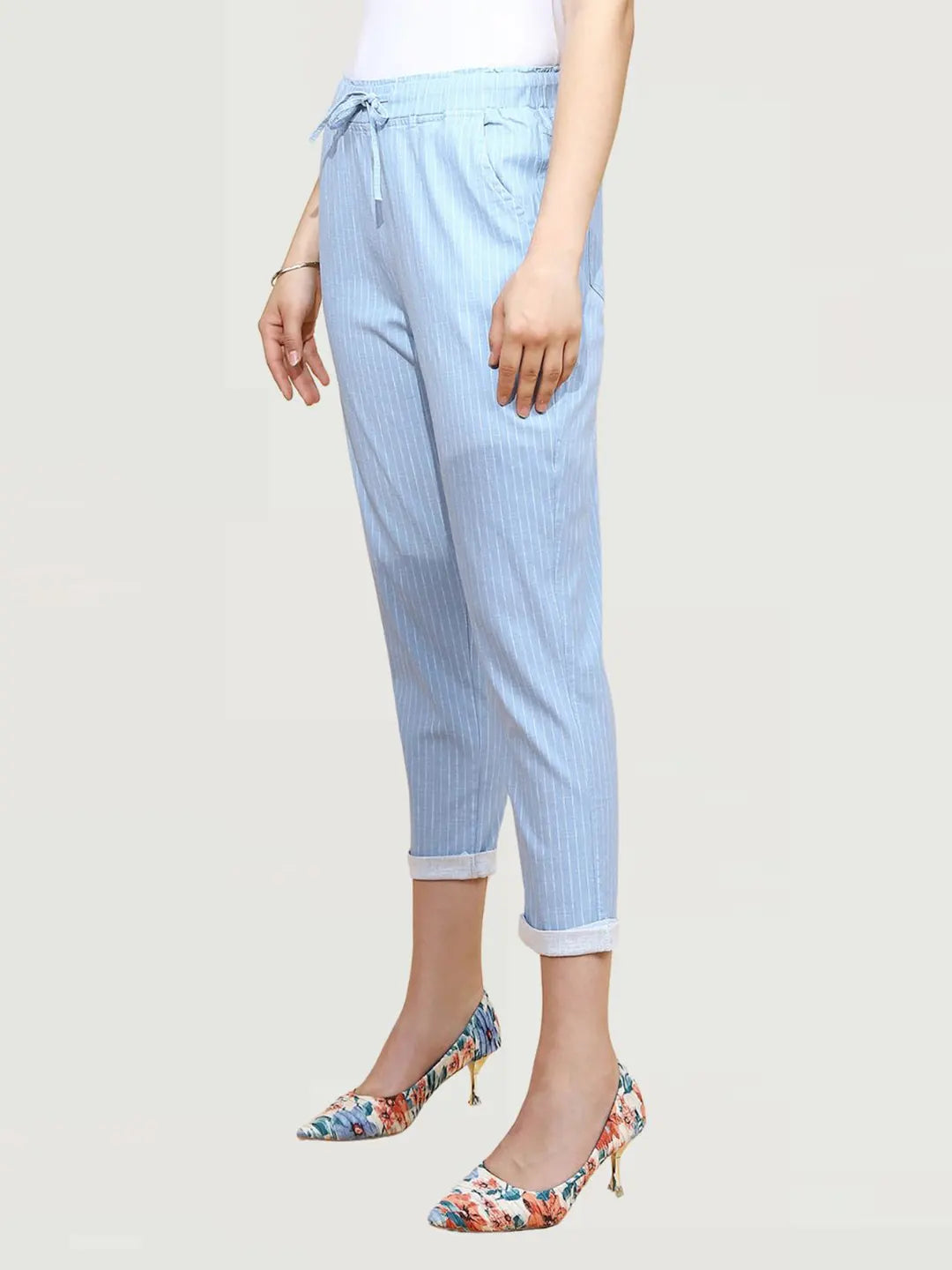 Sky Blue Cotton Regular Fit Lower - Global Republic