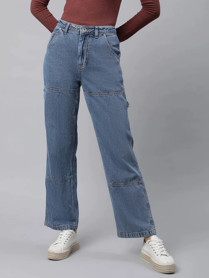 Blue Straight Leg High Rise Jeans - Global Republic
