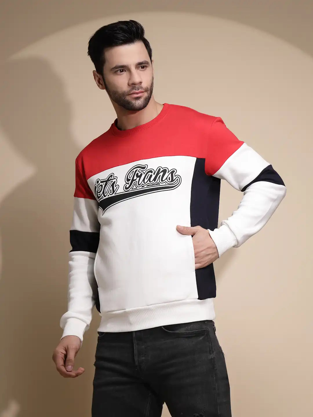 Men Off White Printed Round Neck Full Sleeve Hosiery Sweatshirt - Global Republic