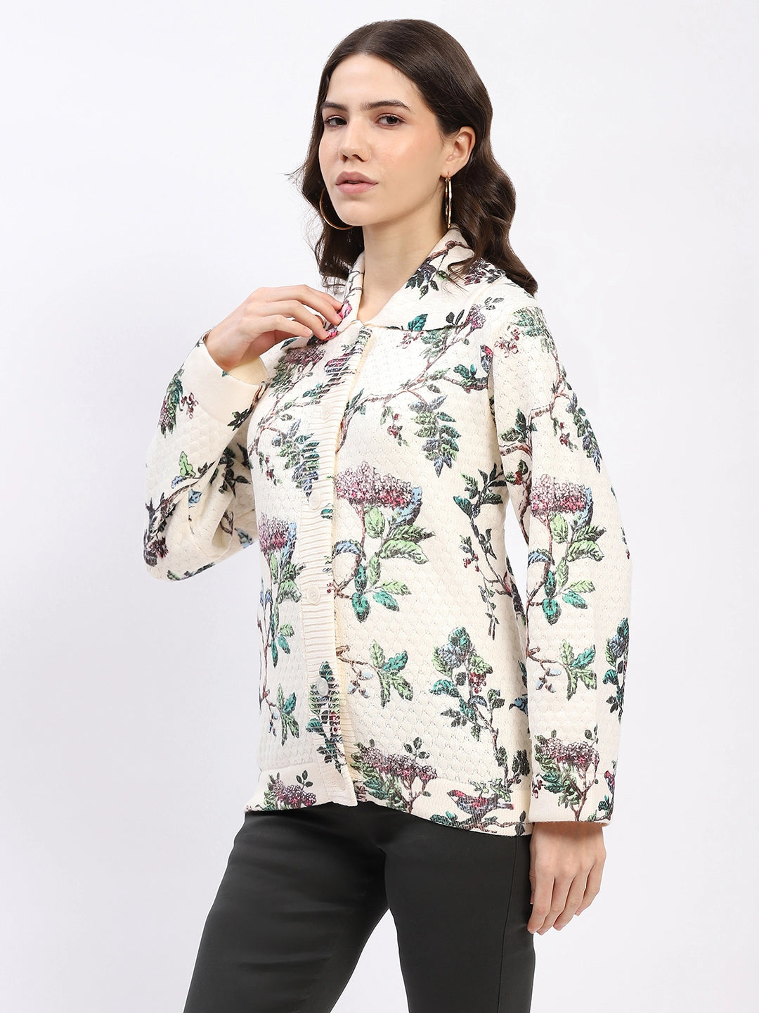 Botanical Print Loose-Fit Cardigan - Global Republic