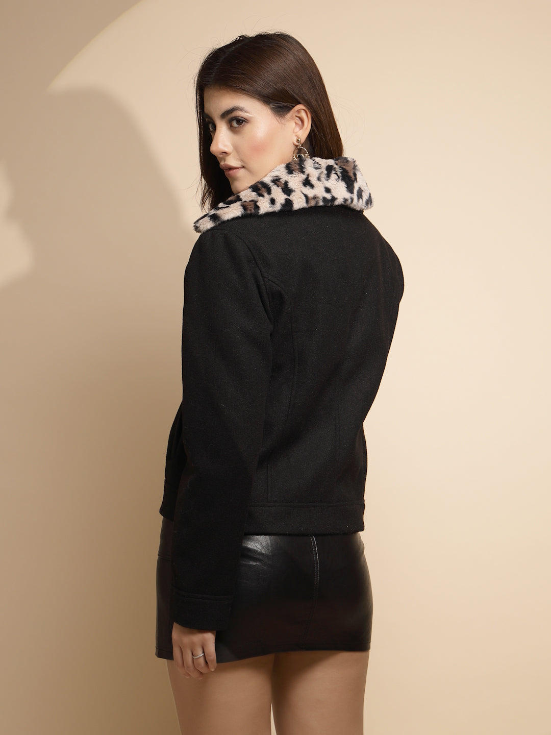Black Solid Wool Blend Coat - Global Republic