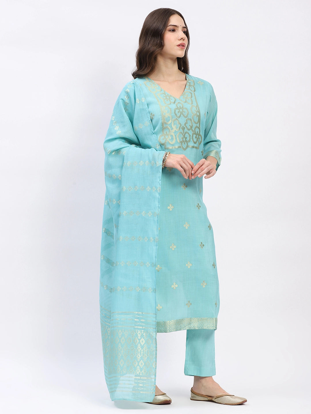 Ethnic Motif Chanderi Kurta Set - Global Republic