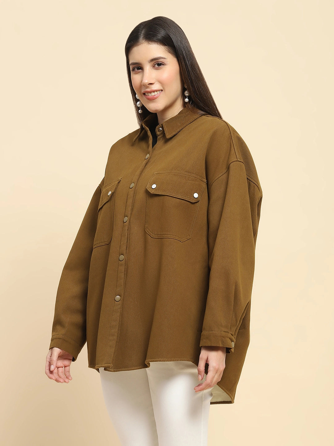 Brown Oversized Fleece Winter Shacket - Global Republic