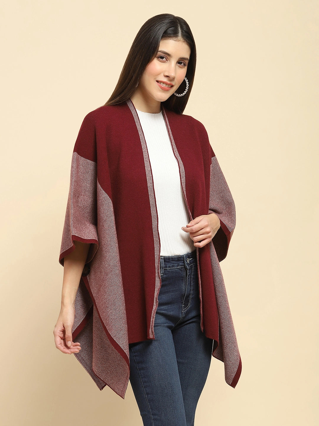 Maroon Wool Blend Winter Shrug - Global Republic