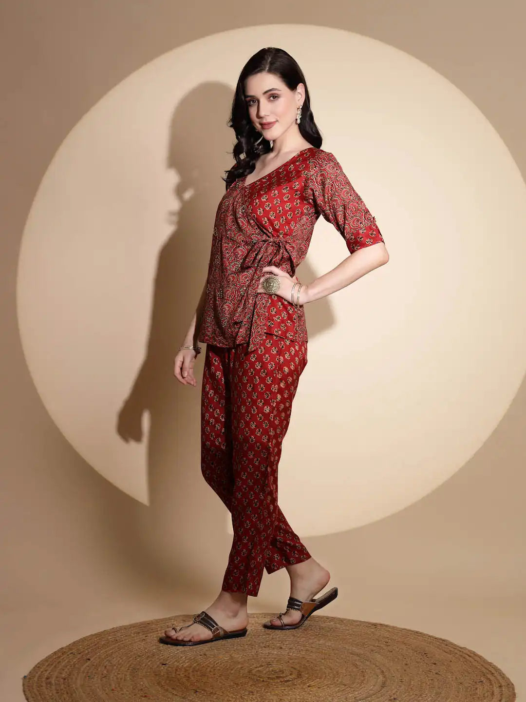 Red Embellished Cotton Tunic Set - Global Republic