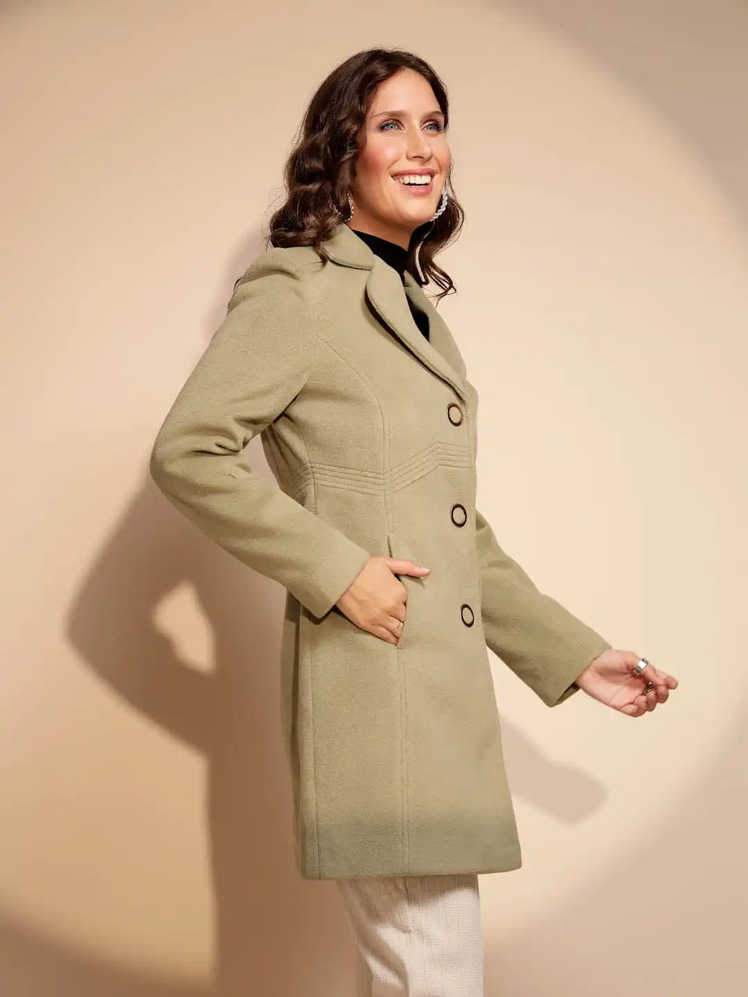 Women's Solid Collared Neck Green Blazer - Global Republic