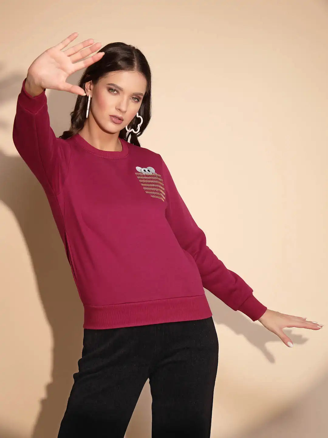 Purple Round Neck Hosiery Sweatshirt - Global Republic