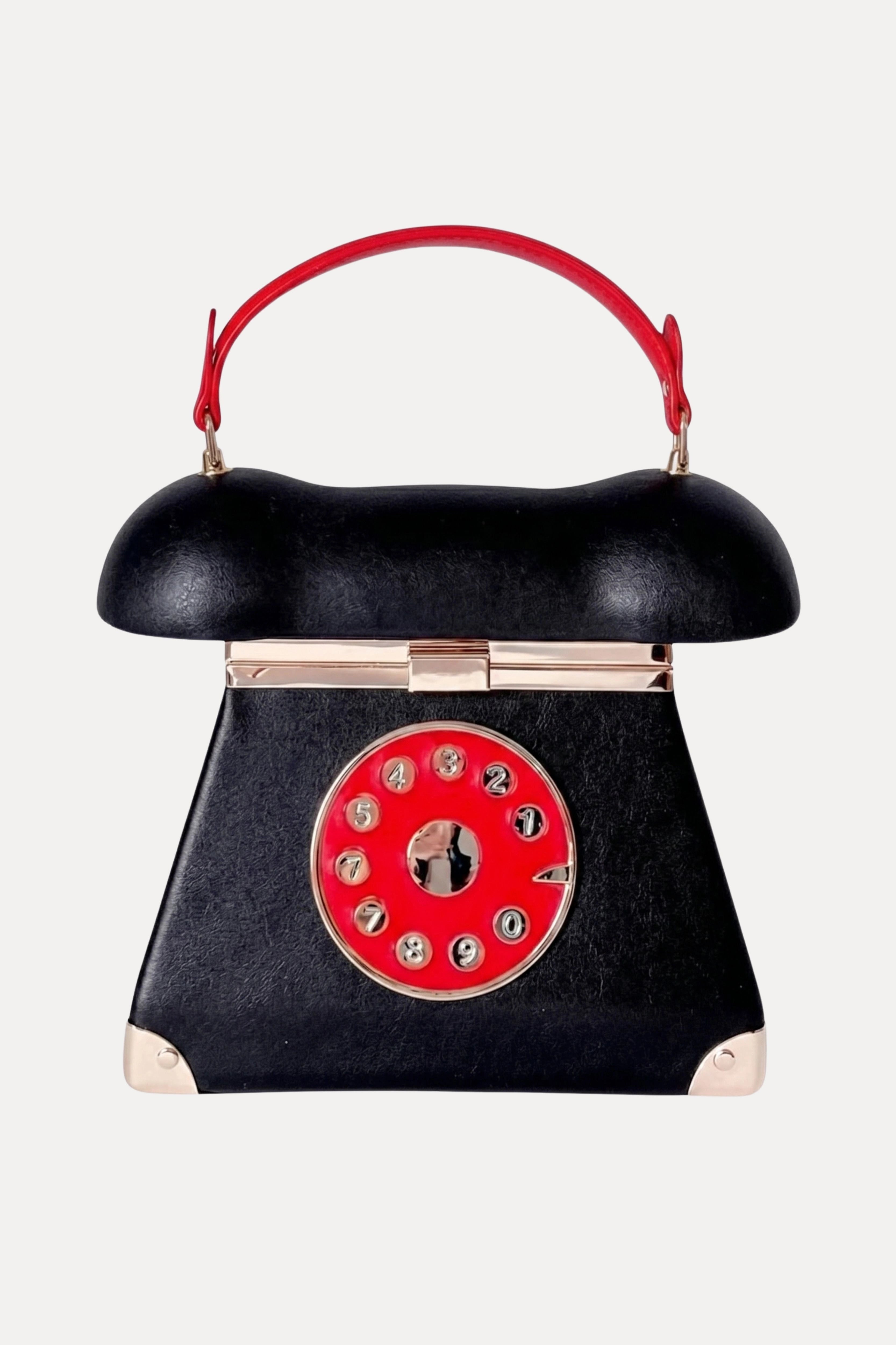 Black Retro Telephone PU Handbag