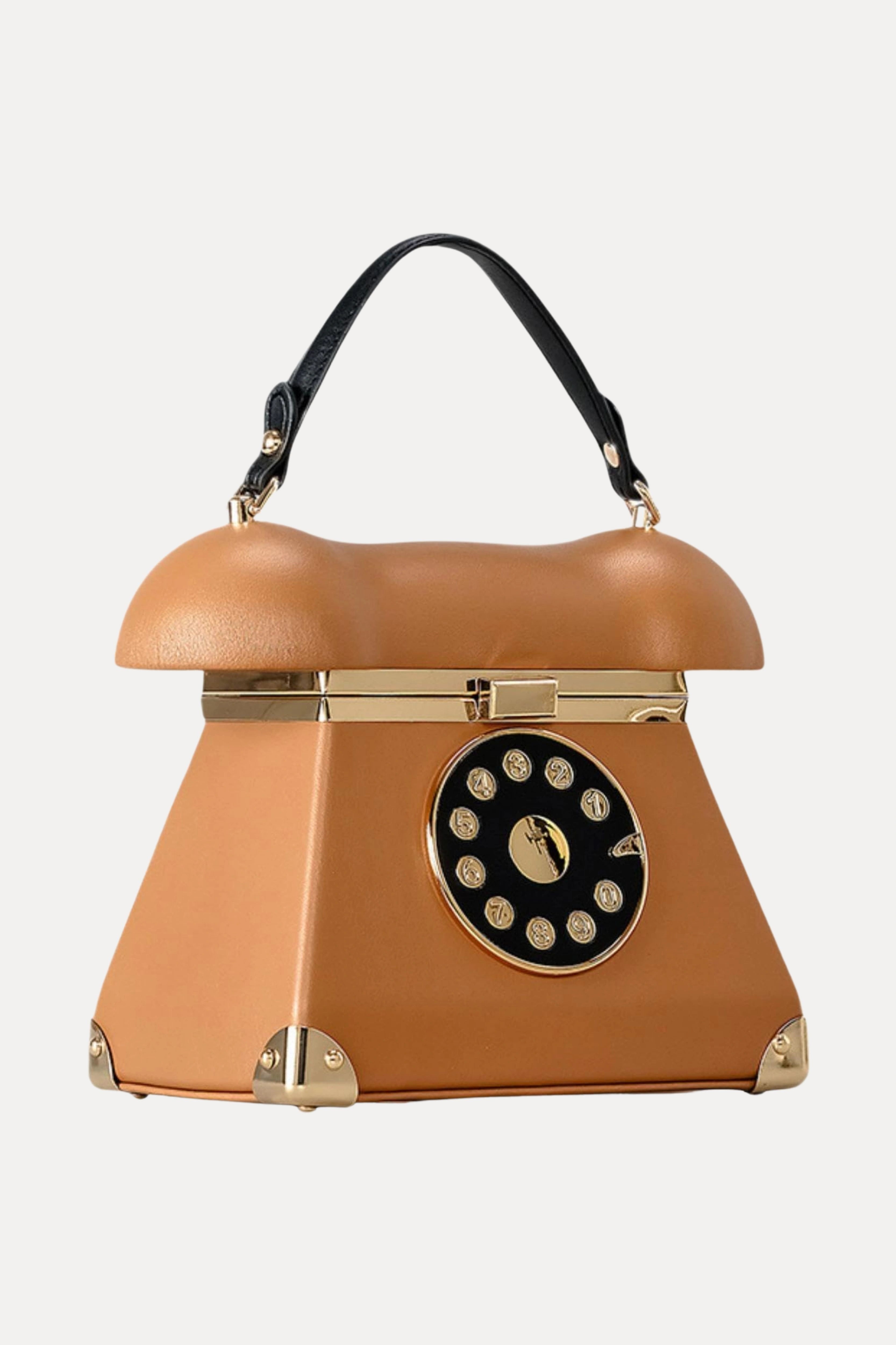 Brown Retro Telephone PU Handbag