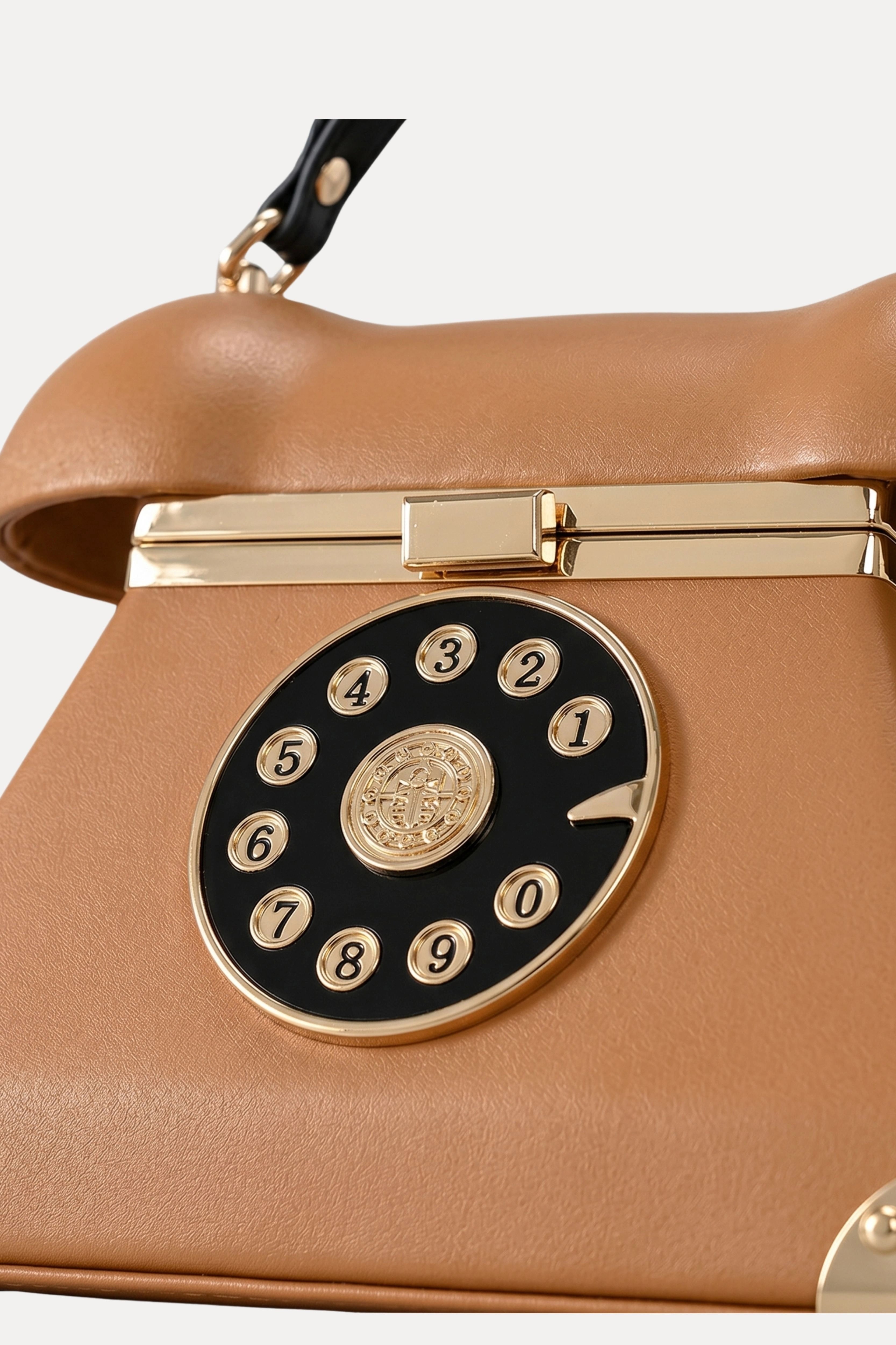 Brown Retro Telephone PU Handbag