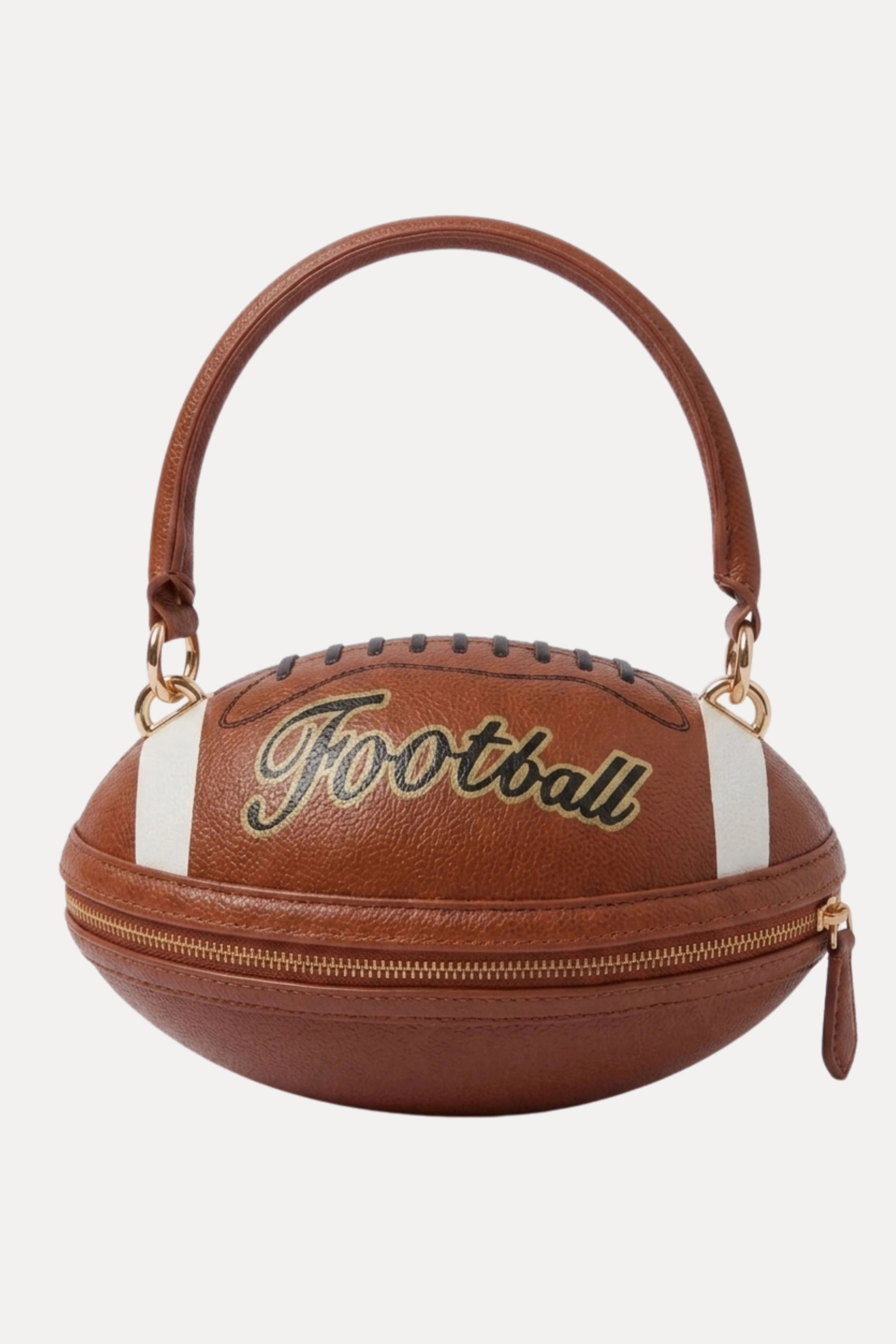 Football Shaped Handbag With Zip & Handle